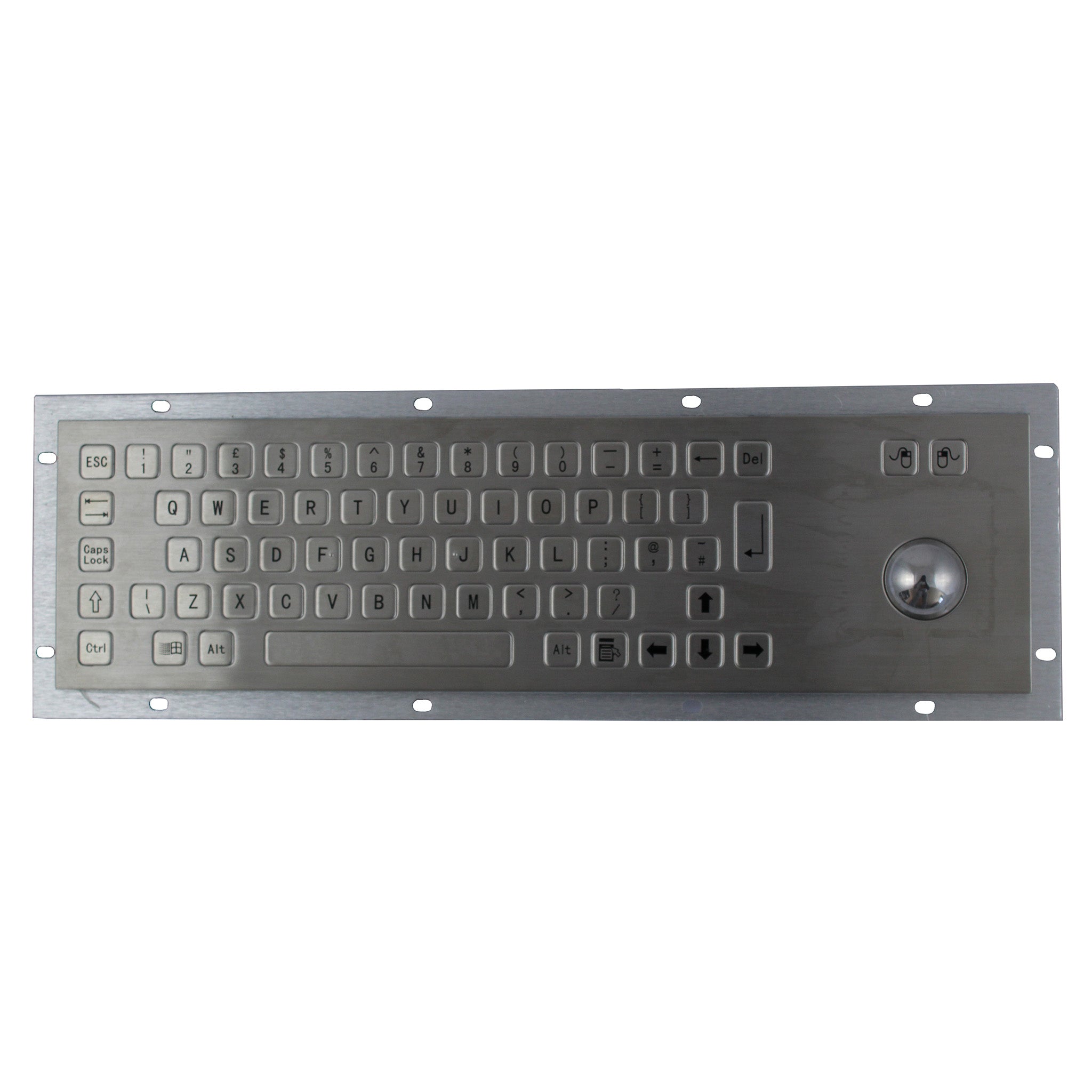 KBS PC B Stainless Steel Keyboard with Built-in Trackball - Ergonomic Wired USB Keyboard for Office, Gaming & Industrial Use
