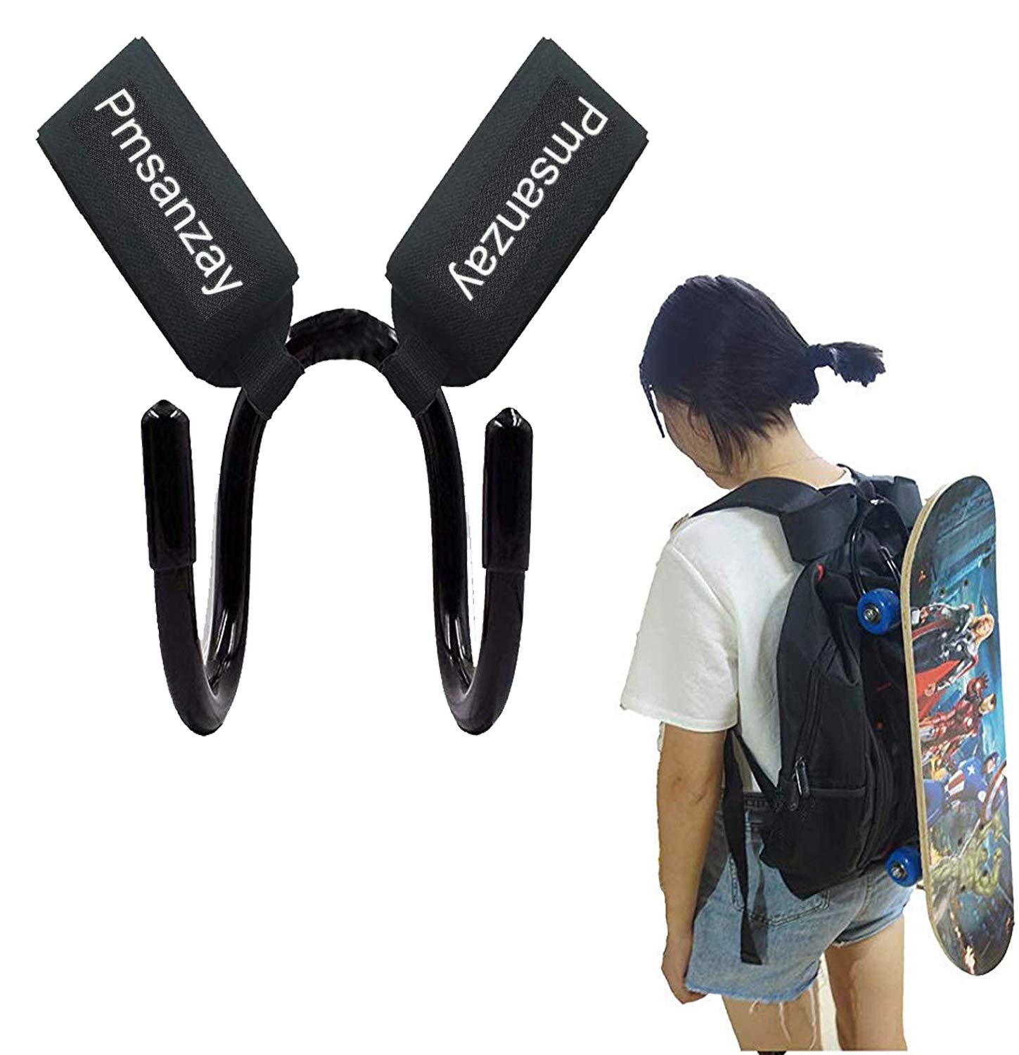 Pmsanzay Skateboard Holder - Universal Backpack Hook for Longboard & E-Skate - Adjustable Straps for Commuting & Travel