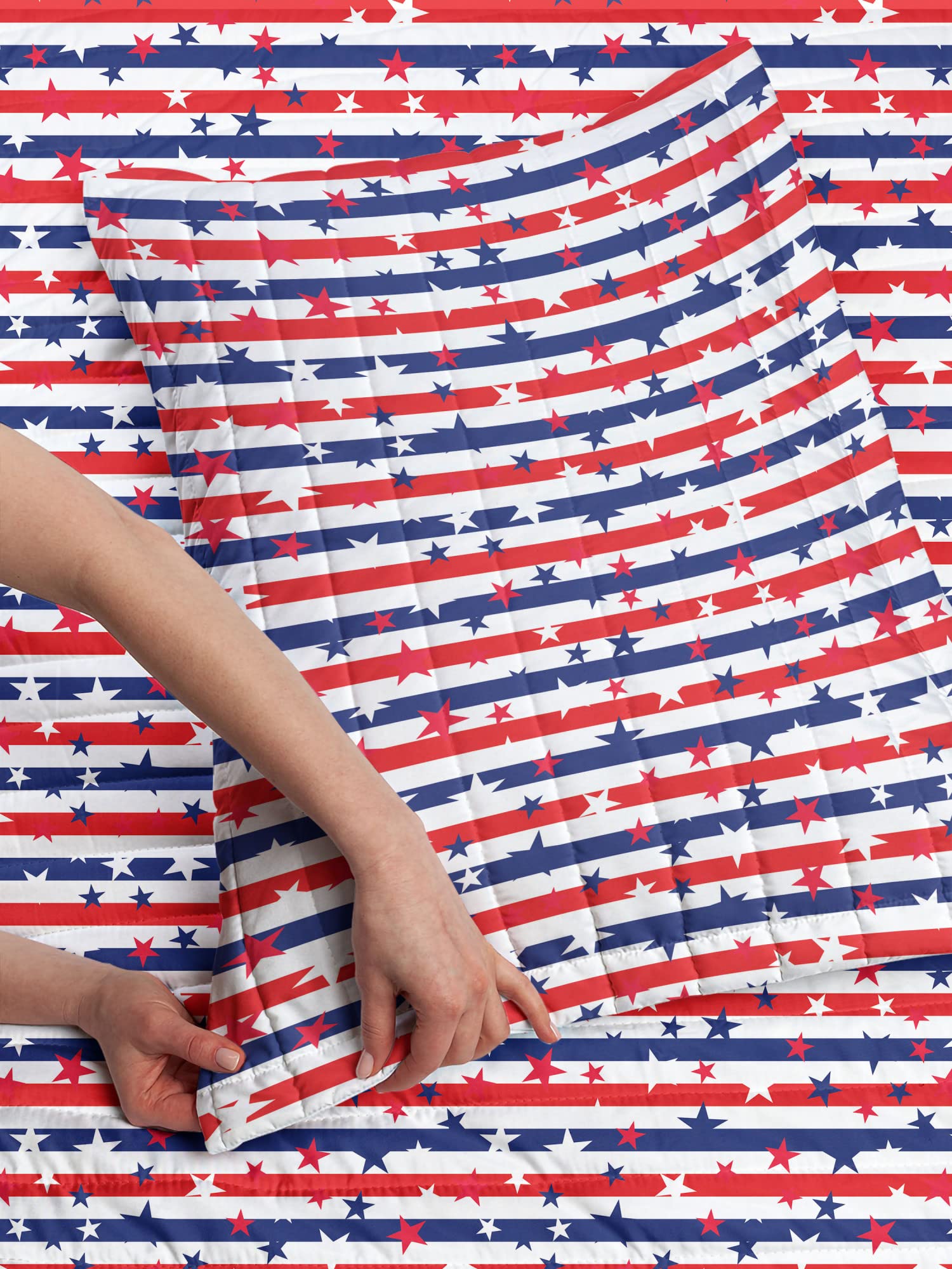 Ambesonne 4th of July Patriotic Microfiber Bedspread Set - Red White Dark Lavender Stripes & Stars Design with Pillow Sham & Comforter, Twin Size | Soft Bedding for Independence Day Decor, Guest Room & American Theme Bedroom