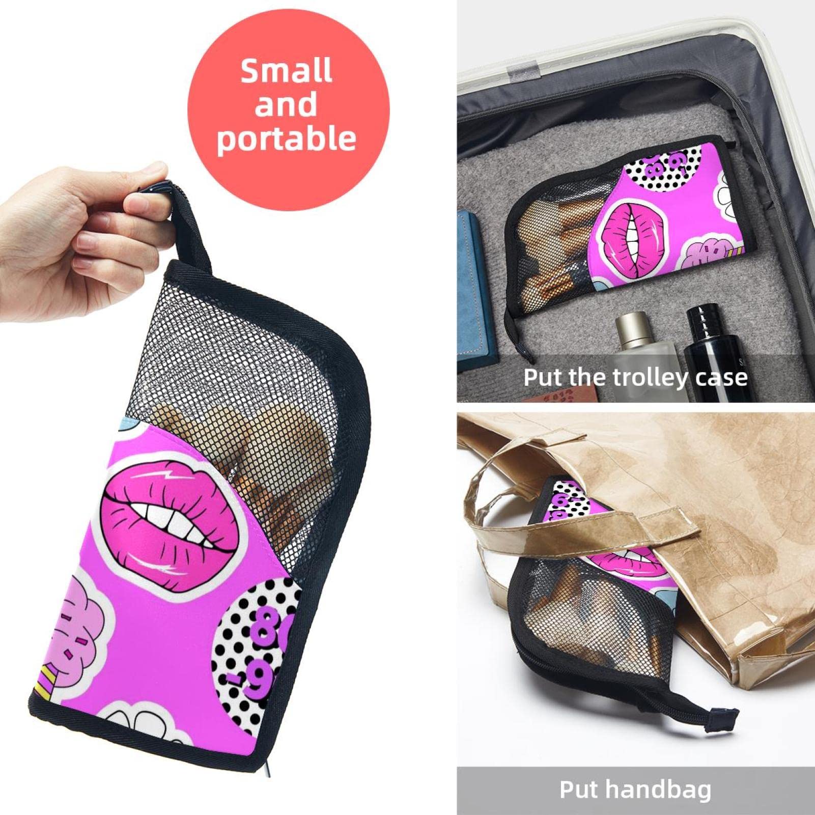 12-Piece Makeup Brush Organizer Bag with Portable Holder Case - Pink Lips Ice Cream Cat Design | Perfect for Travel, Home Vanity & Professional Makeup Artists