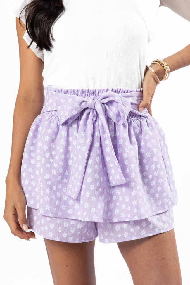 Women's Floral Print Belted Skort with Purple Waistband - Perfect for Garden Parties, Outdoor Gatherings & Summer Events