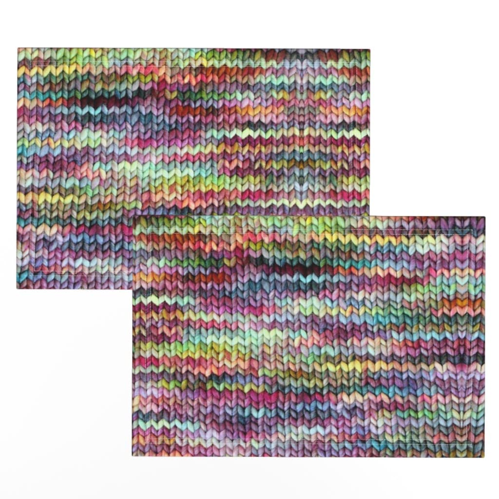Premium Linen Cotton Canvas Placemats Set of 2 - Rainbow Faux Knit Textured Design, Vibrant Colorful Print for Dining Table Decor | Perfect for Dinner Parties, Holiday Gatherings & Home Styling