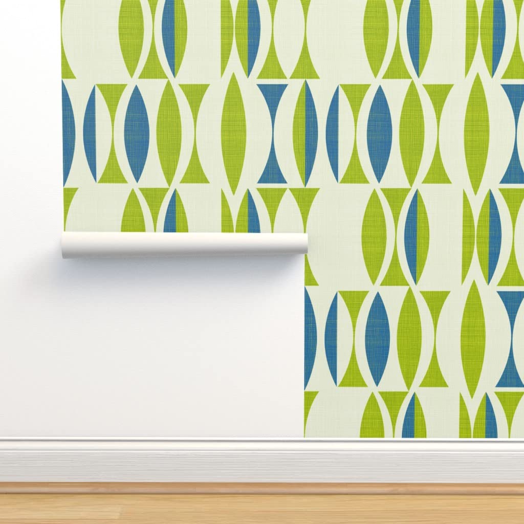 Commercial Grade Wallpaper Swatch - Vintage Mint Abstract Geometric Navy Texture Waves Traditional Wallpaper by Spoonflower | Perfect for Home Decor, Accent Walls & DIY Projects
