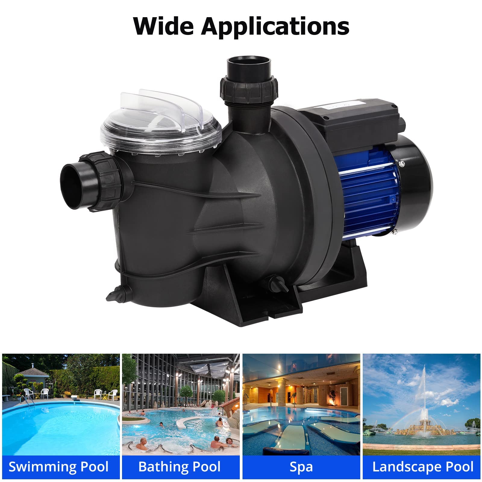 1.1HP In-Ground & Above-Ground Single Speed Pool Pump - 800W/115V, 3962GPH High Flow Swimming Pool Pump with Filter Basket - Self-Priming, Low Noise, Powerful Performance - Ideal for Residential Pools, Spas, and Water Circulation Systems