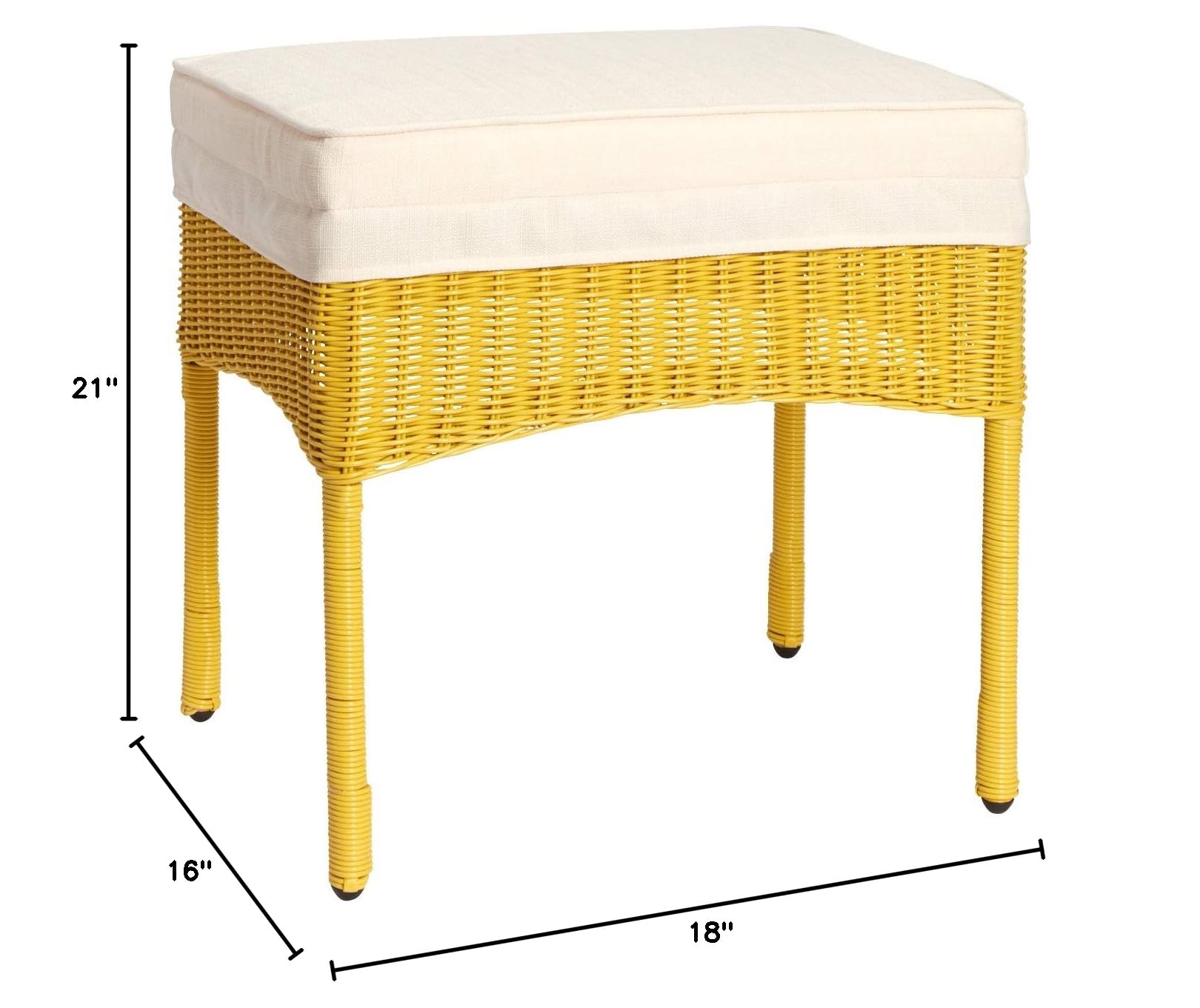 BrylaneHome Outdoor Roma All-Weather Resin Wicker Patio Ottoman with Cushion - Durable Footrest Stool for Yard, Garden & Poolside (Lemon, No Assembly Required) | Perfect for Relaxing, Entertaining & Outdoor Decor