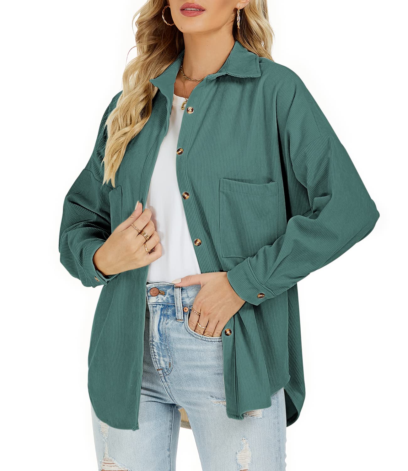Plus Size Corduroy Jacket for Women - Casual Long Sleeve Button Down Shacket | Warm & Stylish Fall Outerwear for Work, Dating & Everyday Wear