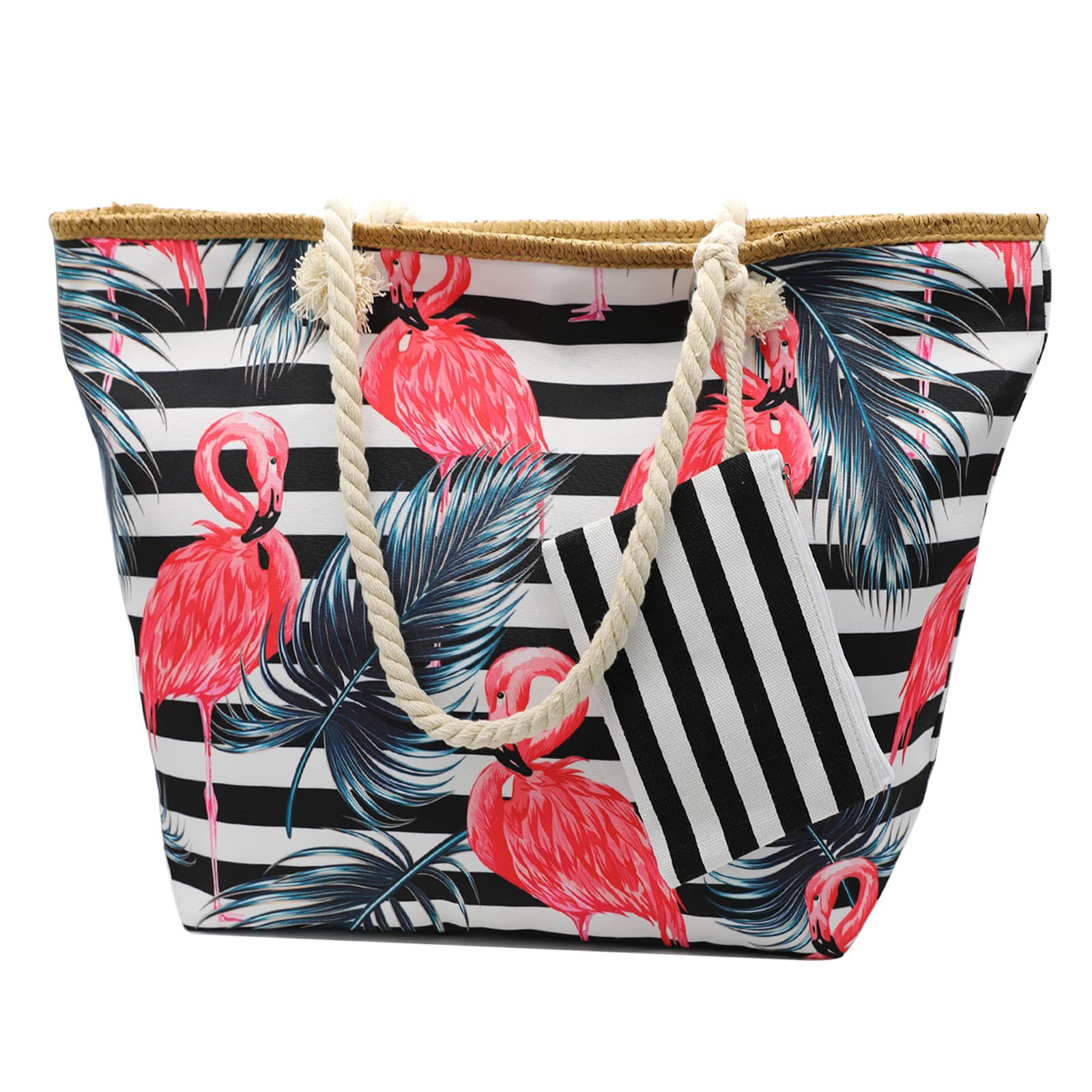 Straw Beach Tote Bag for Women with Zipper - Gym, Pool & Travel