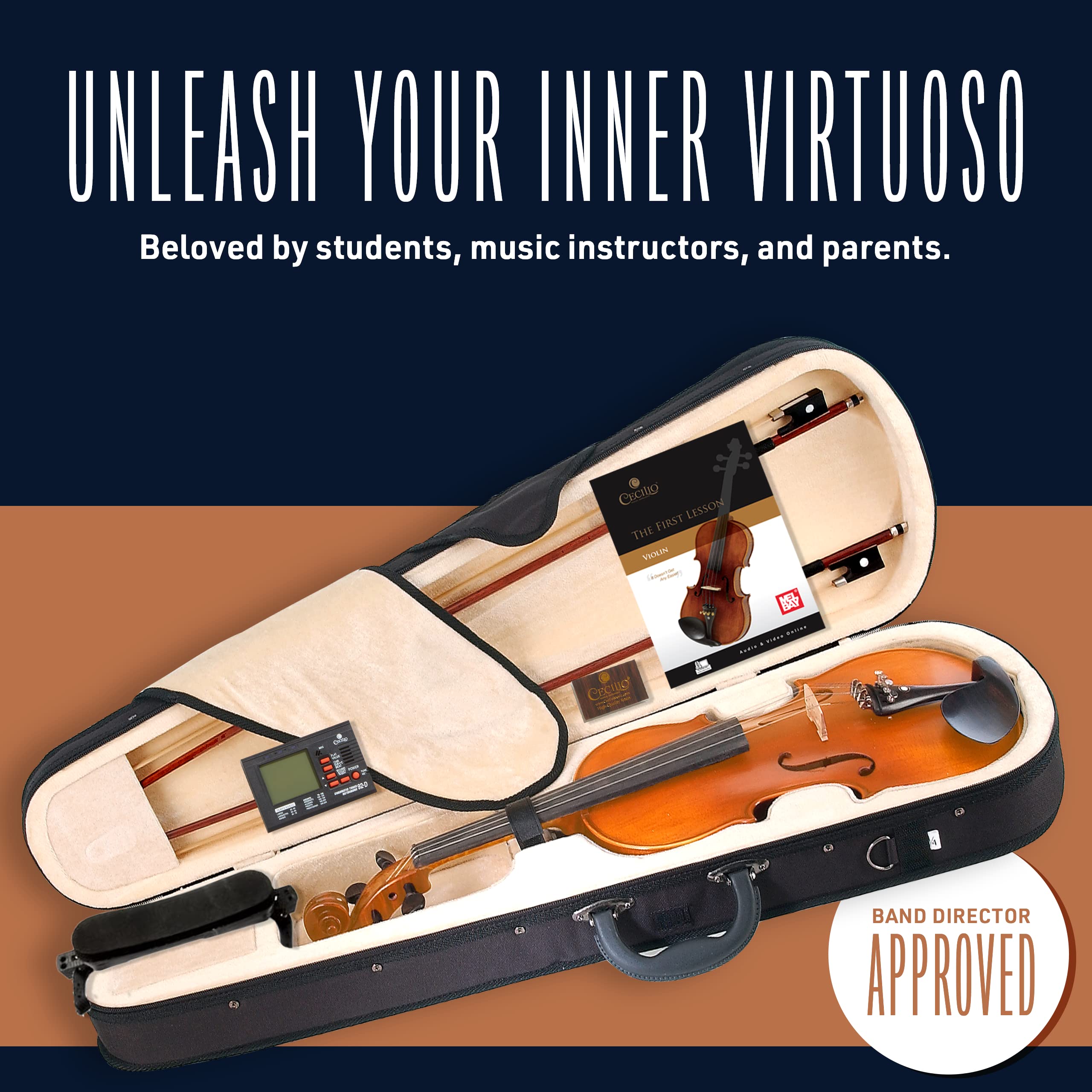 Premium CVN-300 3/4 Size Solid Ebony Wood Violin with D'Addario Prelude Strings - Perfect for Students, Beginners & Intermediate Players - Ideal for Practice, Performances & Music Classes