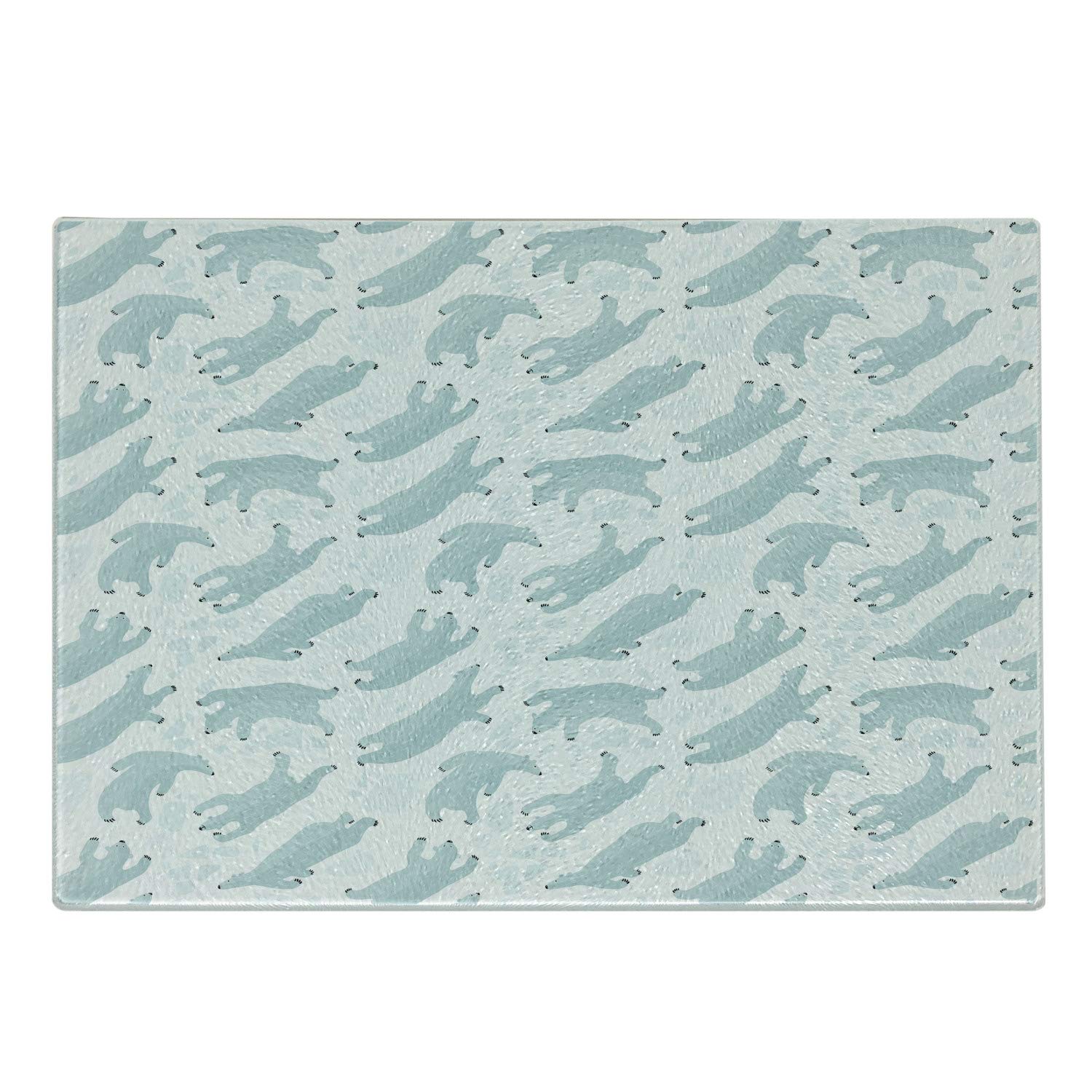 Ambesonne Bear Cutting Board - Hand Drawn Swimming Polar Bears Arctic Winter Design, Tempered Glass Serving Board for Kitchen, Small Size Almond Green White - Perfect for Cheese, Charcuterie & Party Platters