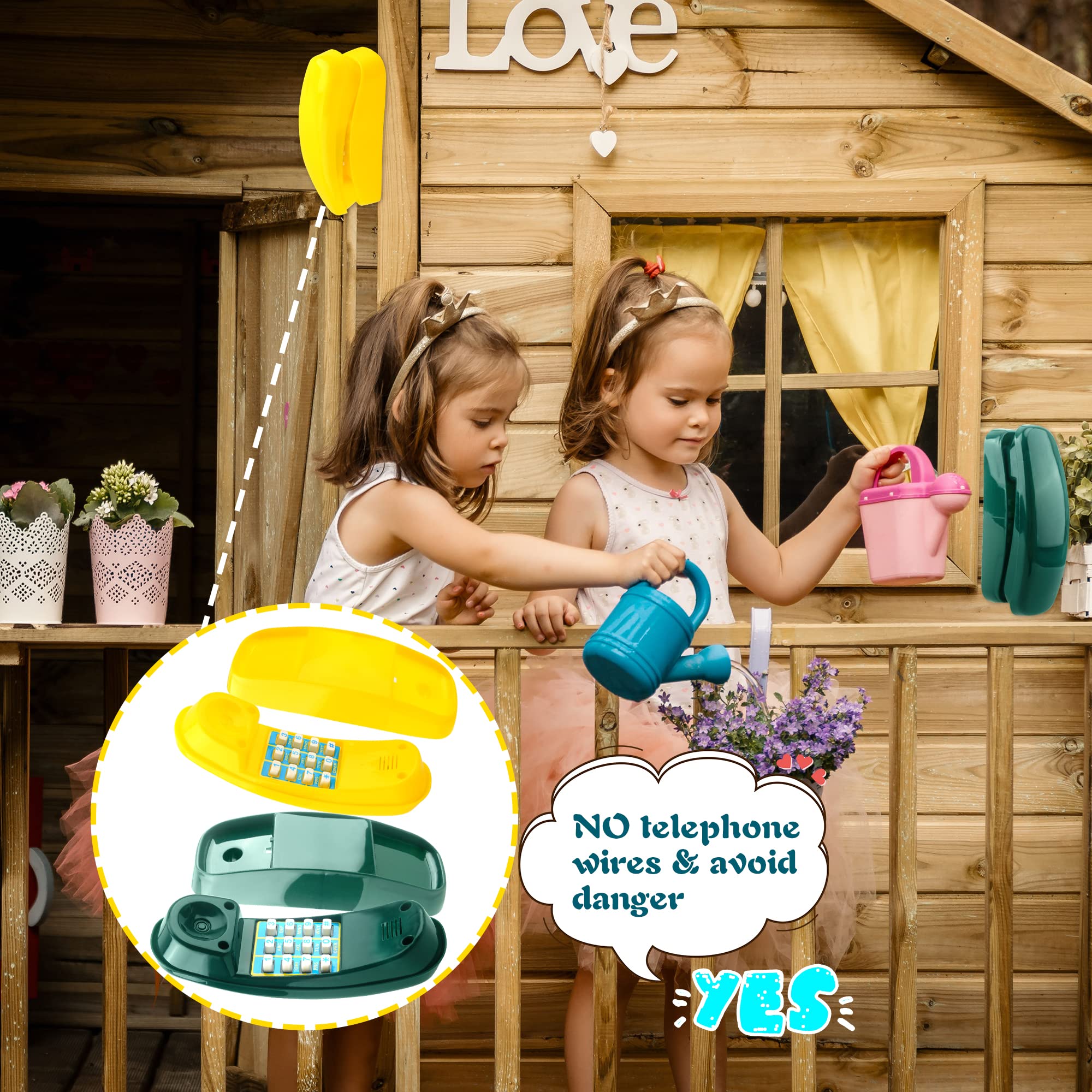 2 Pack Outdoor Swing Set Pretend Play Telephones for Kids - Plastic Toy Phones with Numeric Keypad - Fun Playground & Treehouse Accessories (Yellow, Green) - Perfect for Backyard, Park & Playground Pretend Play