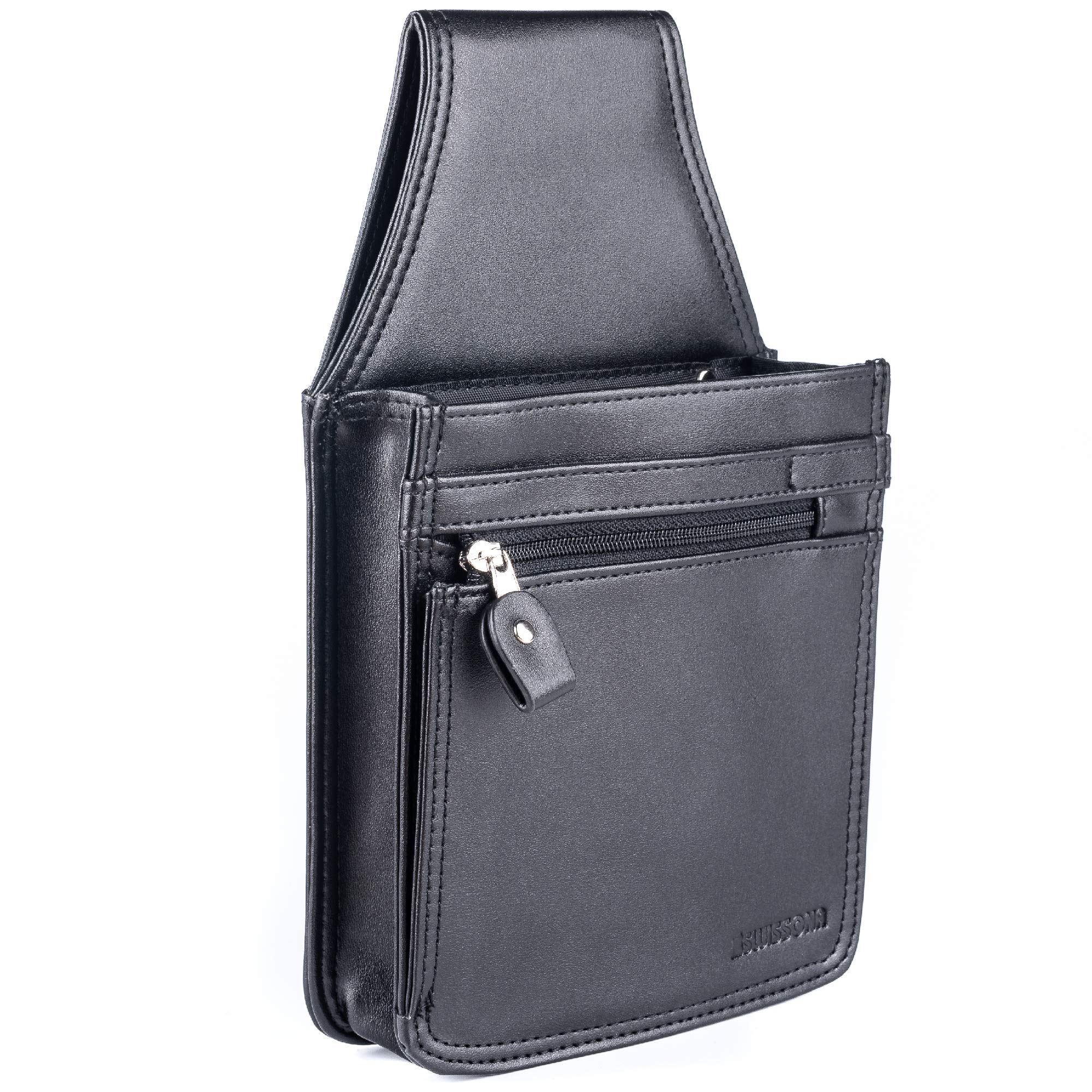 SWISSONA Waiter Money Pouch - Faux Leather Server Side Apron Belt for Cash & Coins - Waiter & Waitress Utility Bag with Organizer (Black) - Perfect for Restaurants, Bars, Cafes & Retail Stores