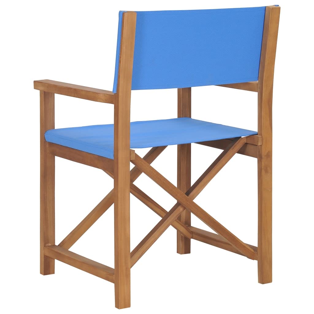 Premium Solid Teak Wood Director's Chair - Blue Modern Folding Chair for Dining Room, Kitchen, Living Room, Garden, Indoor & Outdoor Use - Perfect for Home, Restaurant, Patio and Event Seating