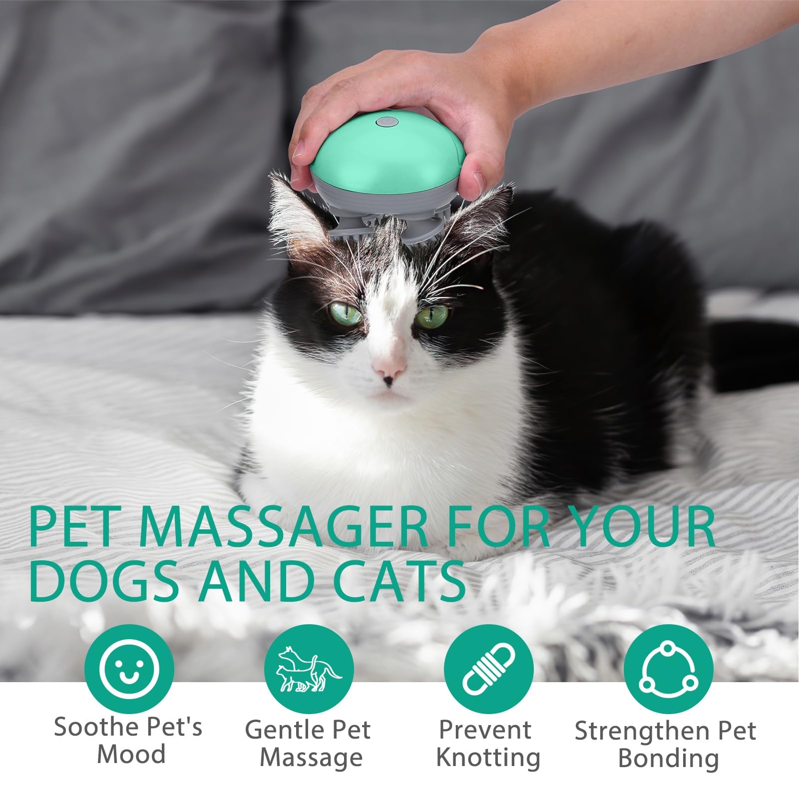 ORIA Electric Pet Massager for Dogs & Cats - Waterproof Handheld Massage Brush with 3 Speed Modes, 4 Detachable Heads & 96 Massage Nodes - Relieve Stress & Promote Relaxation - Perfect for Grooming, Bath Time & Bonding with Your Pet