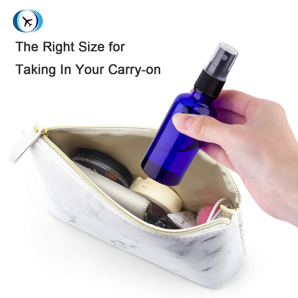 2oz Small Fine Mist Spray Bottles for Essential Oils - 3 Pack Blue Glass Bottles with Adjustable Nozzle | Perfect for Aromatherapy, Hair Care & DIY Beauty Products