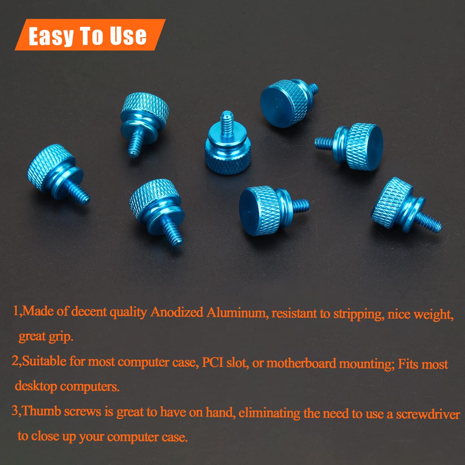 20-Pack 6-32 Thread Lake Blue Anodized Aluminum Thumb Screws for Computer Case, Cover, Power Supply & Hard Drives - Secure & Easy Installation for PC Builds & Upgrades