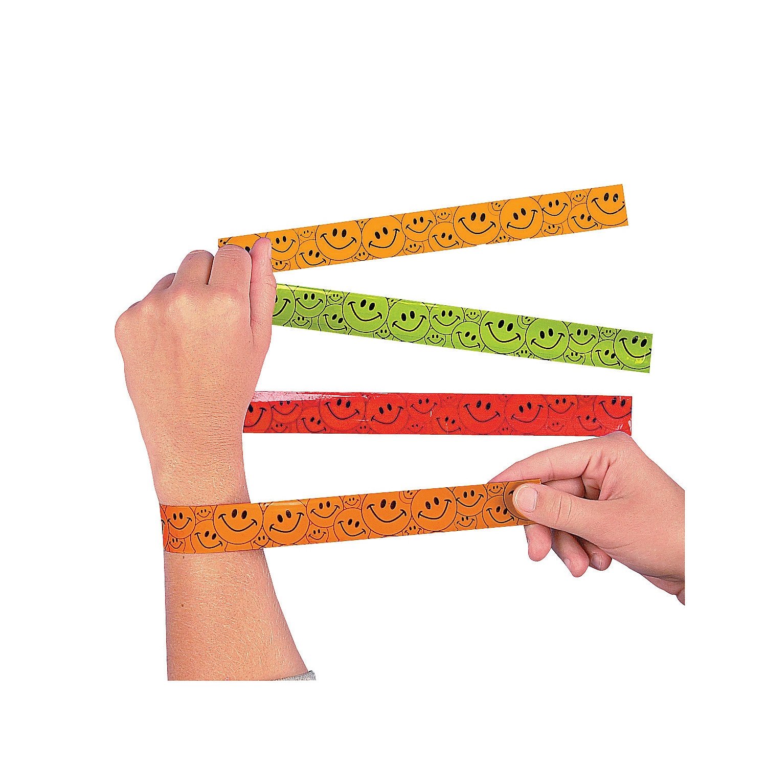 Fun Express Smiley Face Slap Bracelets - Bulk Pack of 12 Colorful Wristbands for Kids & Teens - Perfect for Parties, School Events & Fashion Accessories
