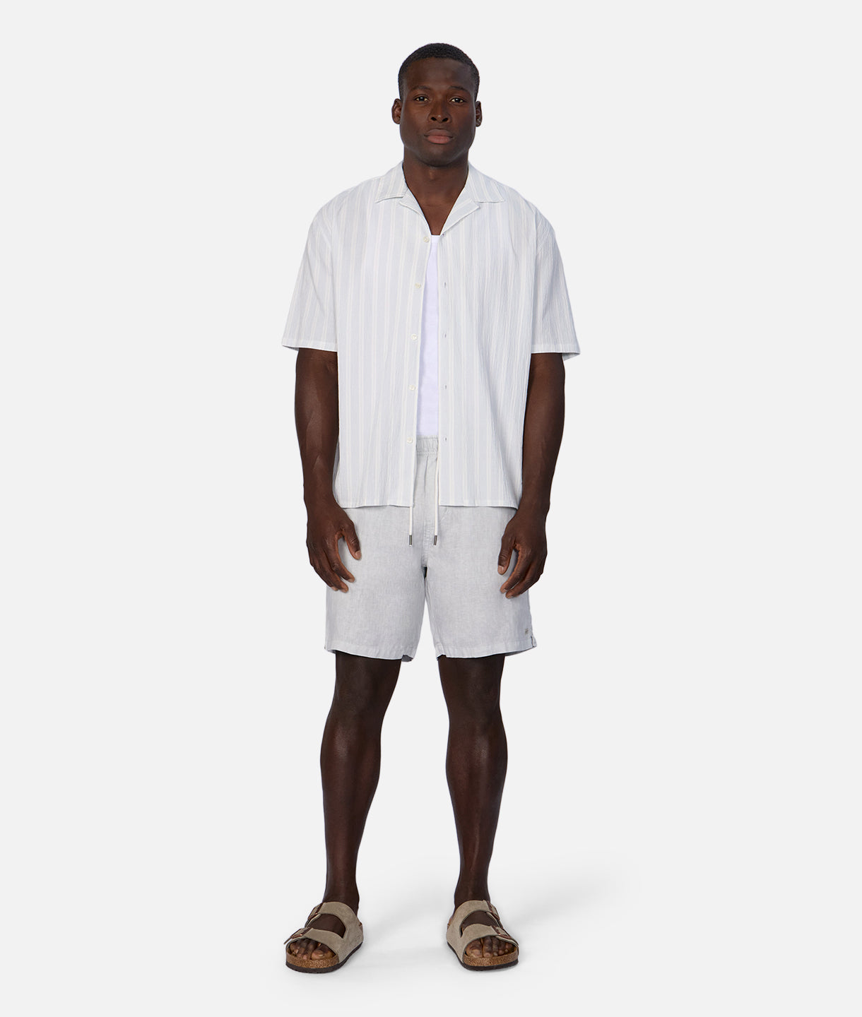 Premium Striped Short Sleeve Shirt for Men - Soft Cotton Breathable Summer Top in Mint Cream | Casual Wear, Office Outfit & Vacation Style