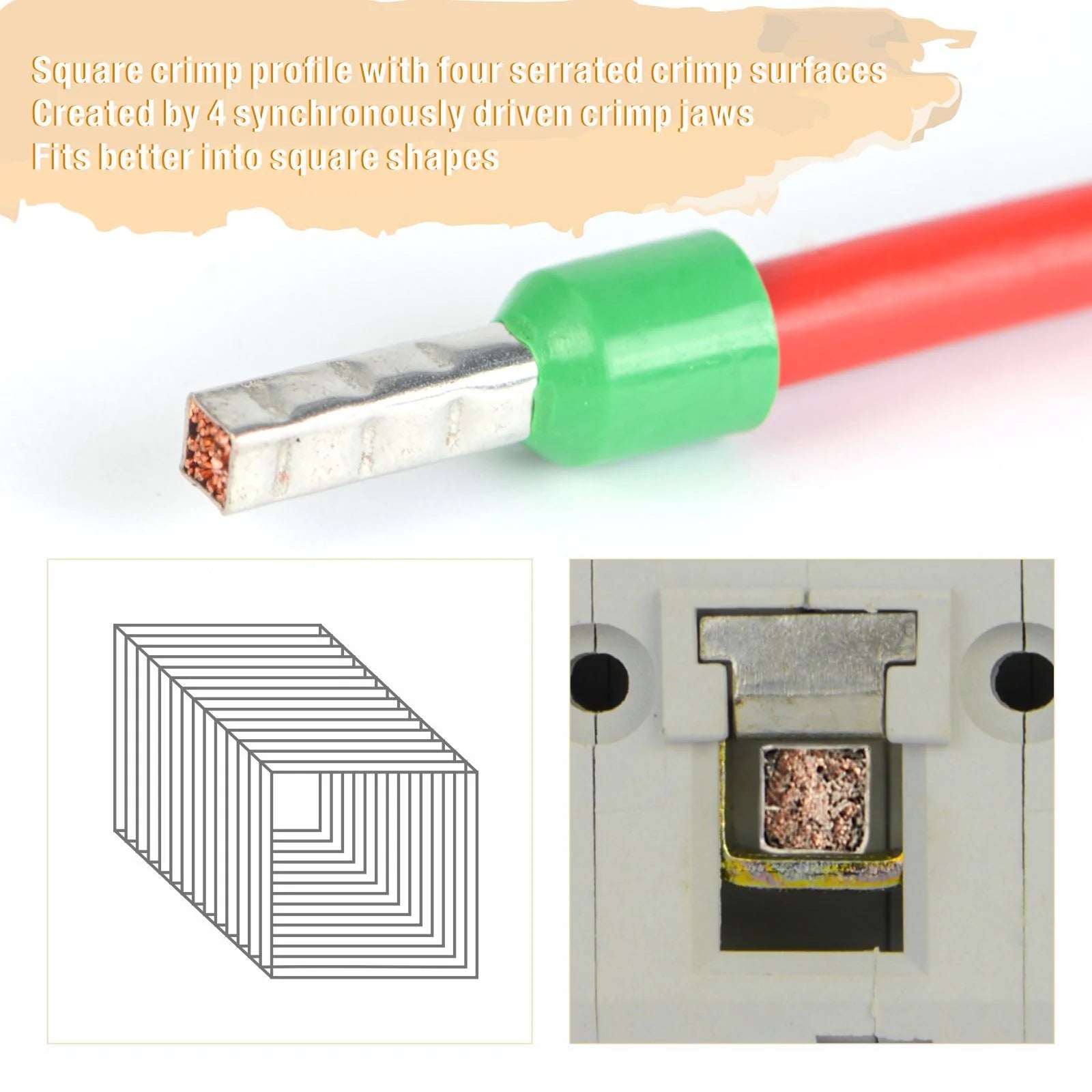 HSC8 16 4 Square Self-Adjusting Ferrule Crimper Tool for AWG10-5 Bootlace Ferrules - Perfect for Electrical Wiring, DIY Projects, and Professional Installations
