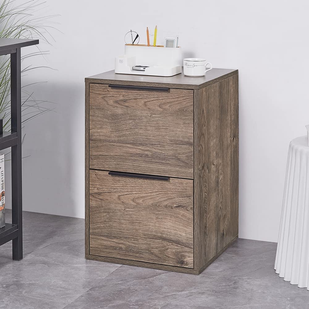 LUCYPAL 2-Drawer Wood File Cabinet - Letter Size Wooden Storage Cabinet with Hanging Bars for Home Office Organization | Under Desk Storage Solution | Easy Assembly Required (Grey) | Perfect for Office, Study Room & Home Workspace