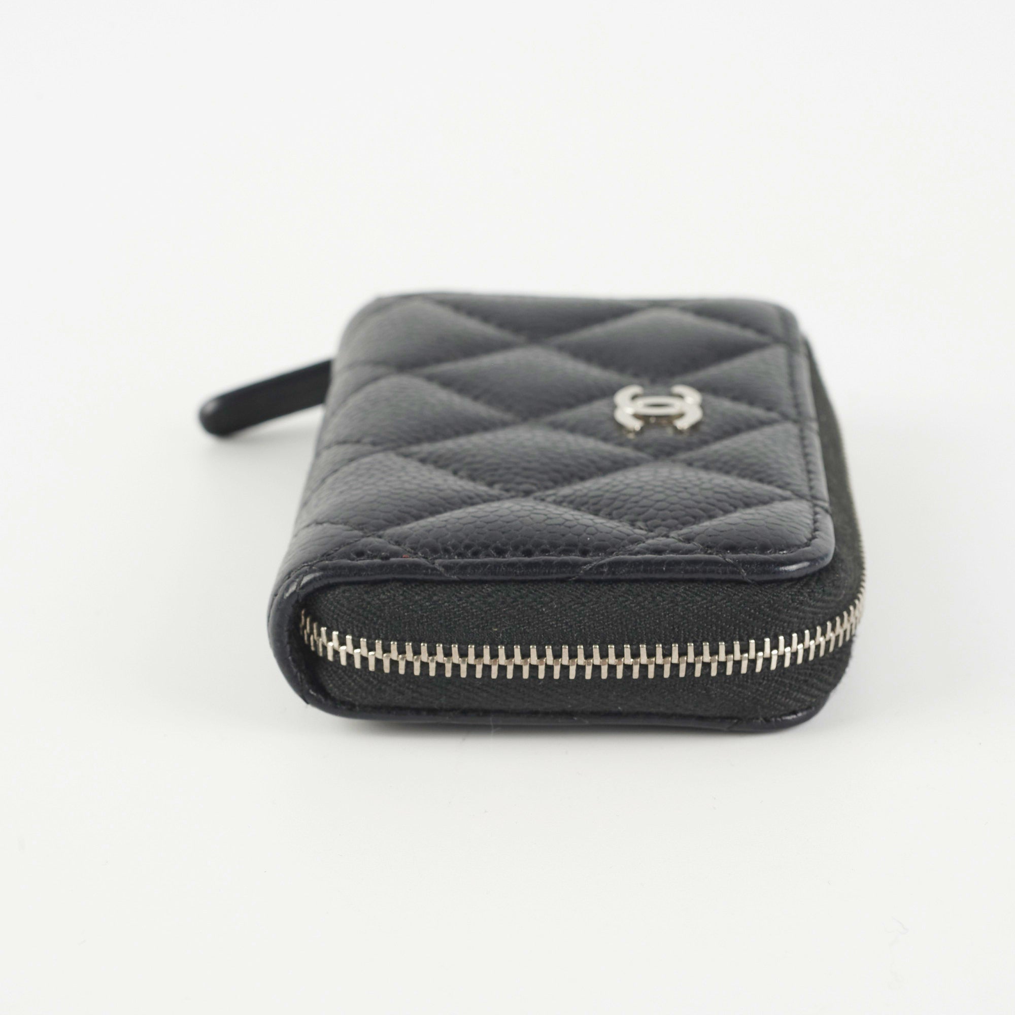 Chanel Quilted Caviar Leather Zip Around Card Holder Wallet - Black | Luxury Compact Wallet for Credit Cards & Cash | Perfect for Everyday Use, Travel & Gifts