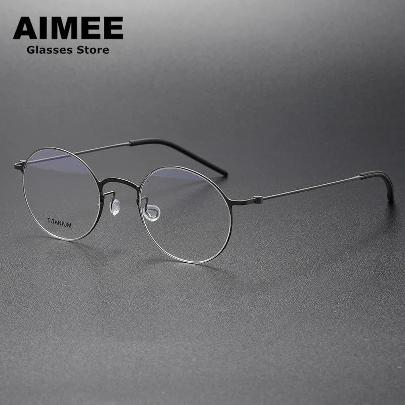 Unisex Round Full Rim Screwless Titanium Eyeglasses Frame 5504 - Lightweight Durable Glasses for Work, Reading & Everyday Wear