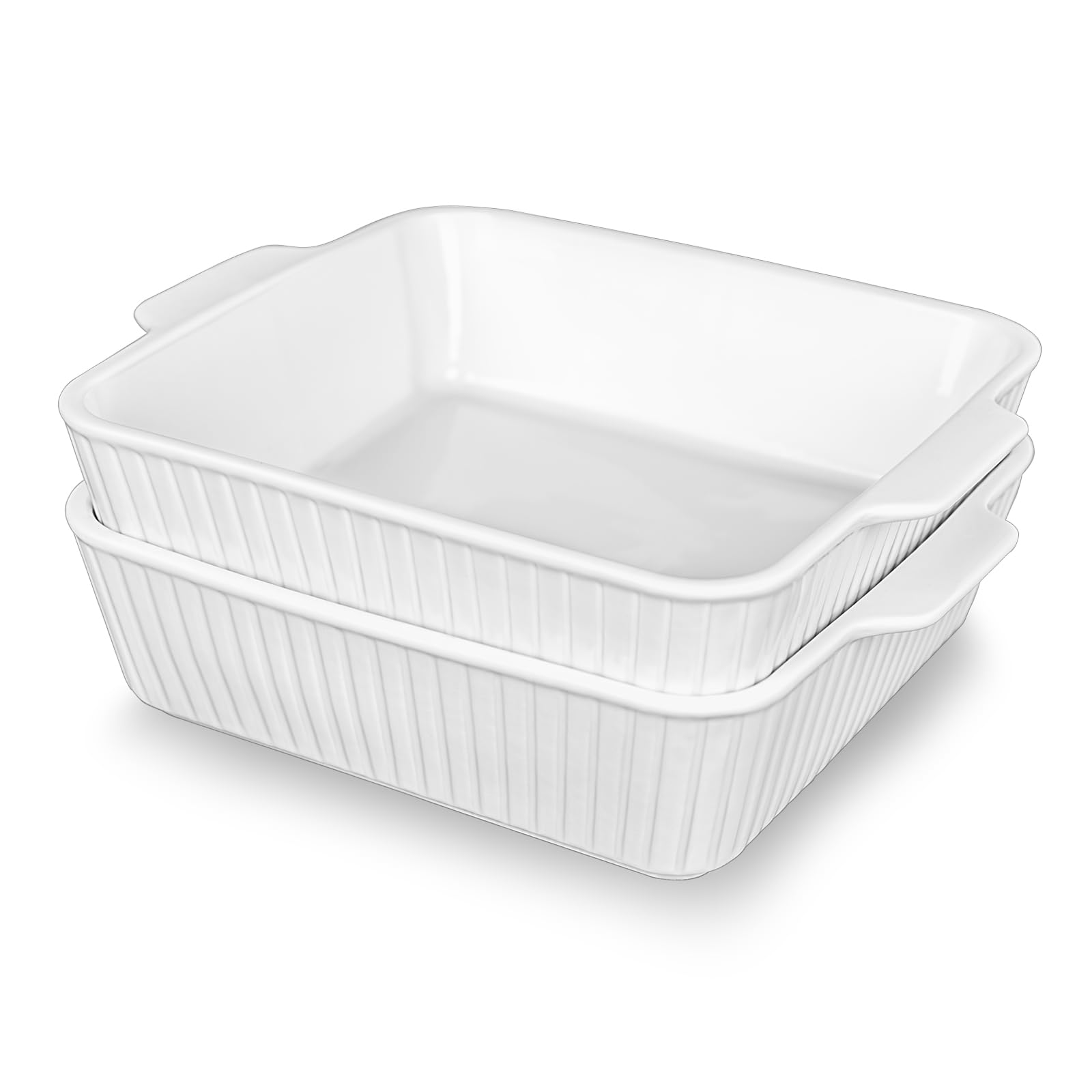 10'' Square Ceramic Casserole Baking Dish Set of 2 - Oven, Microwave & Dishwasher Safe Bakeware with Handles - Perfect for Lasagna, Cakes, Casseroles & Family Meals