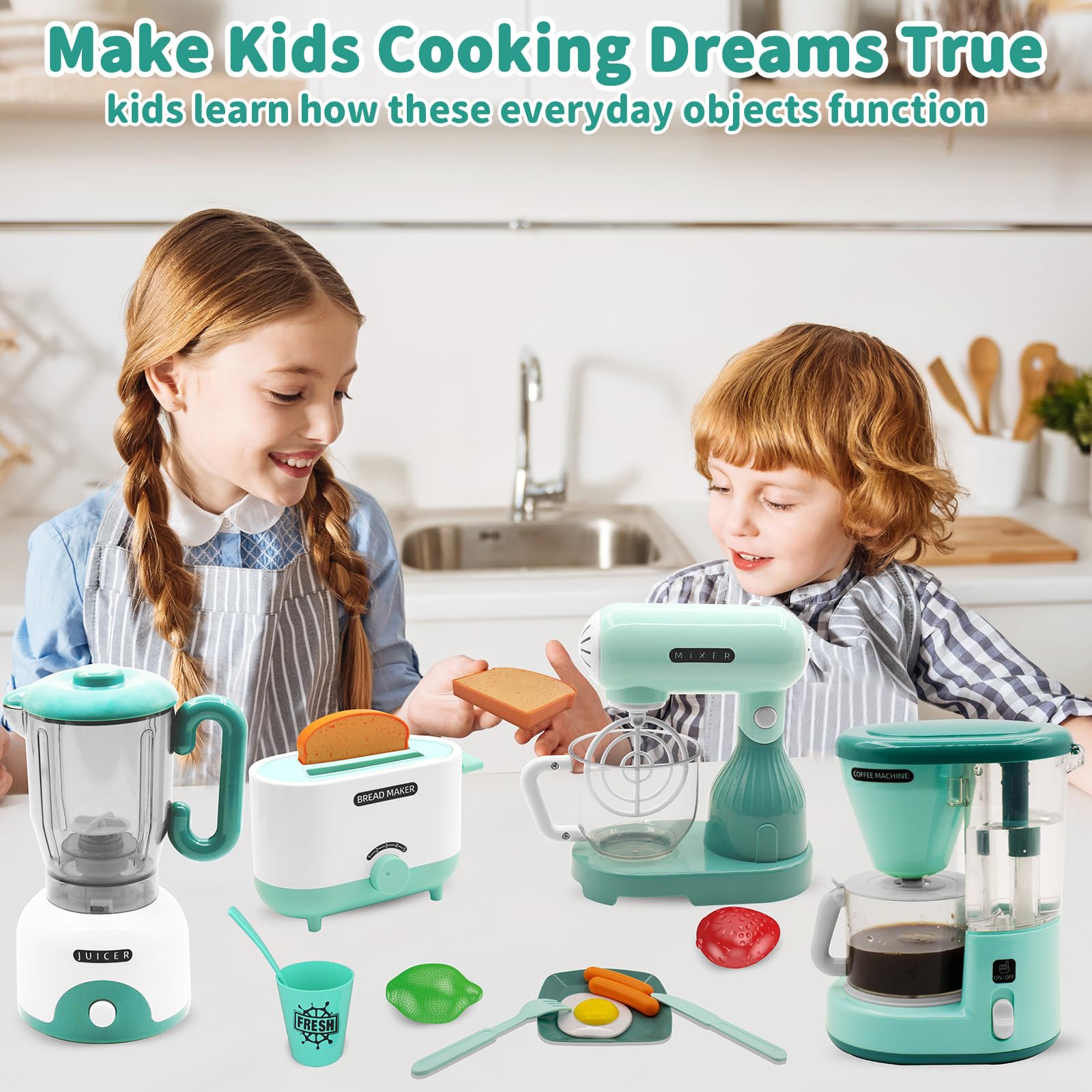 **Pretend Play Kitchen Toys Set for Kids - Blender, Coffee Maker, Mixer & Toaster with Light & Sound, Role Play Toy Gift for Girls & Boys Ages 3-6 - Perfect for Home, Preschool & Playhouse Fun**