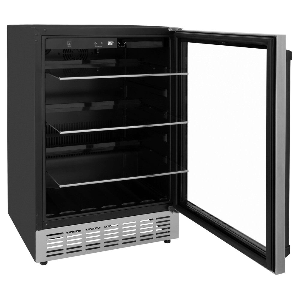 ZLINE Autograph Edition 24 Inch Stainless Steel Beverage Cooler with Matte Black Accents - 154 Can Capacity - Perfect for Home Bar, Man Cave, Office or Outdoor Entertaining (RBVZ US 24 MB)