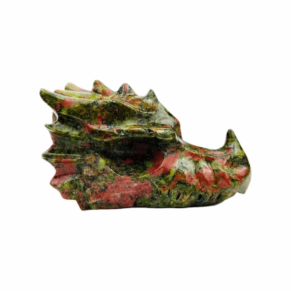 Custom Natural Crystal Dragon Skull Sculpture - Handcrafted Unakite Reiki Healing Stone for Men, Home Decor, Meditation Gifts & Spiritual Collection (Perfect for Feng Shui, Yoga Spaces & Man Cave Decor)