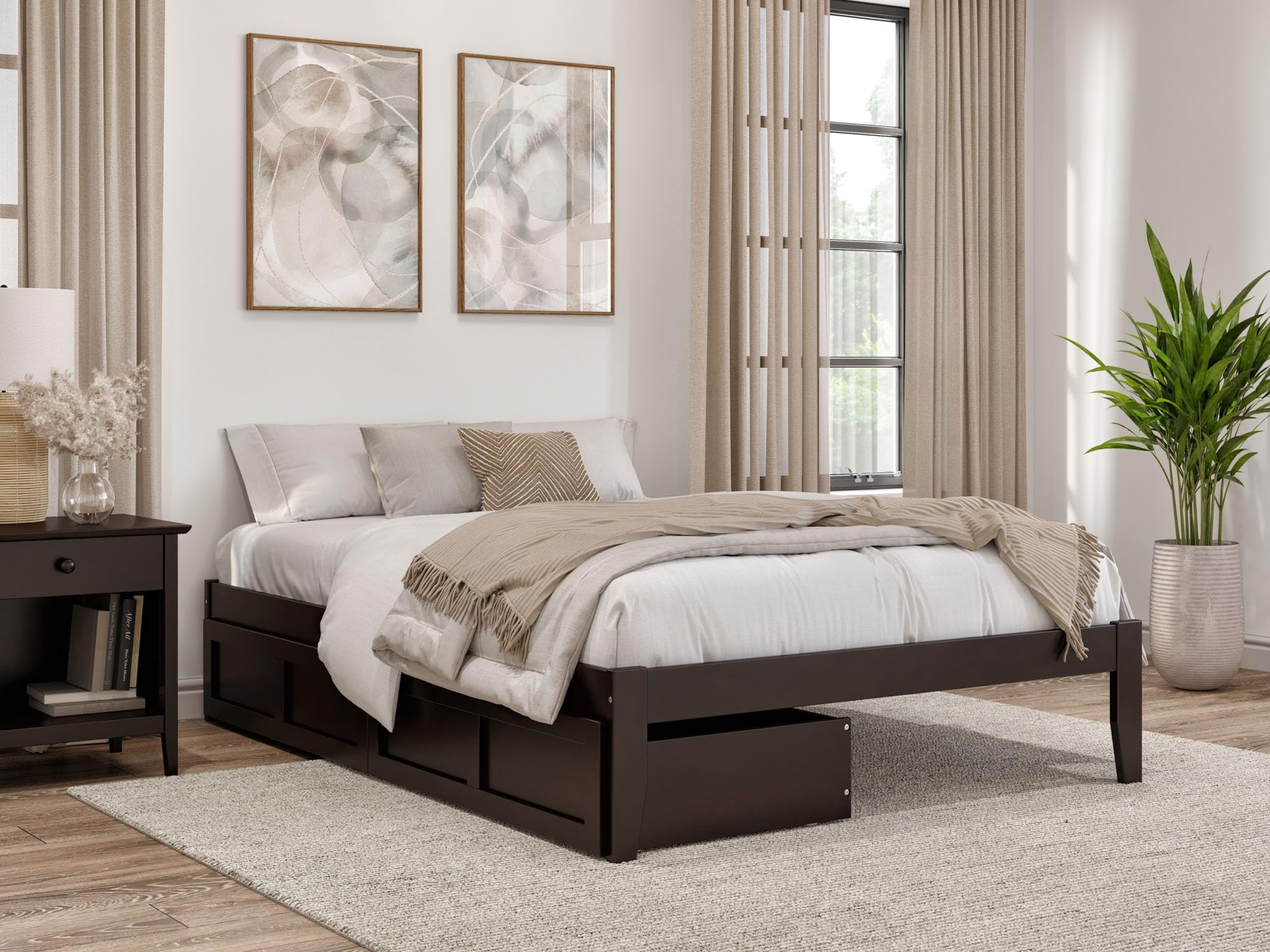 AFI Colorado Full Size Platform Bed Frame with 2 Storage Drawers & USB Charging Ports - Espresso Finish - Modern Bedroom Furniture for Small Spaces & Apartment Living