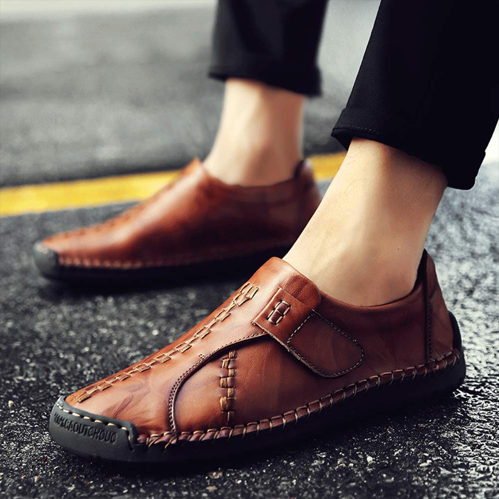 JEBU Men's Leather Slip-On Loafers - Handmade Genuine Leather Lightweight Comfortable Casual Shoes for Business, Travel & Outdoor Walking