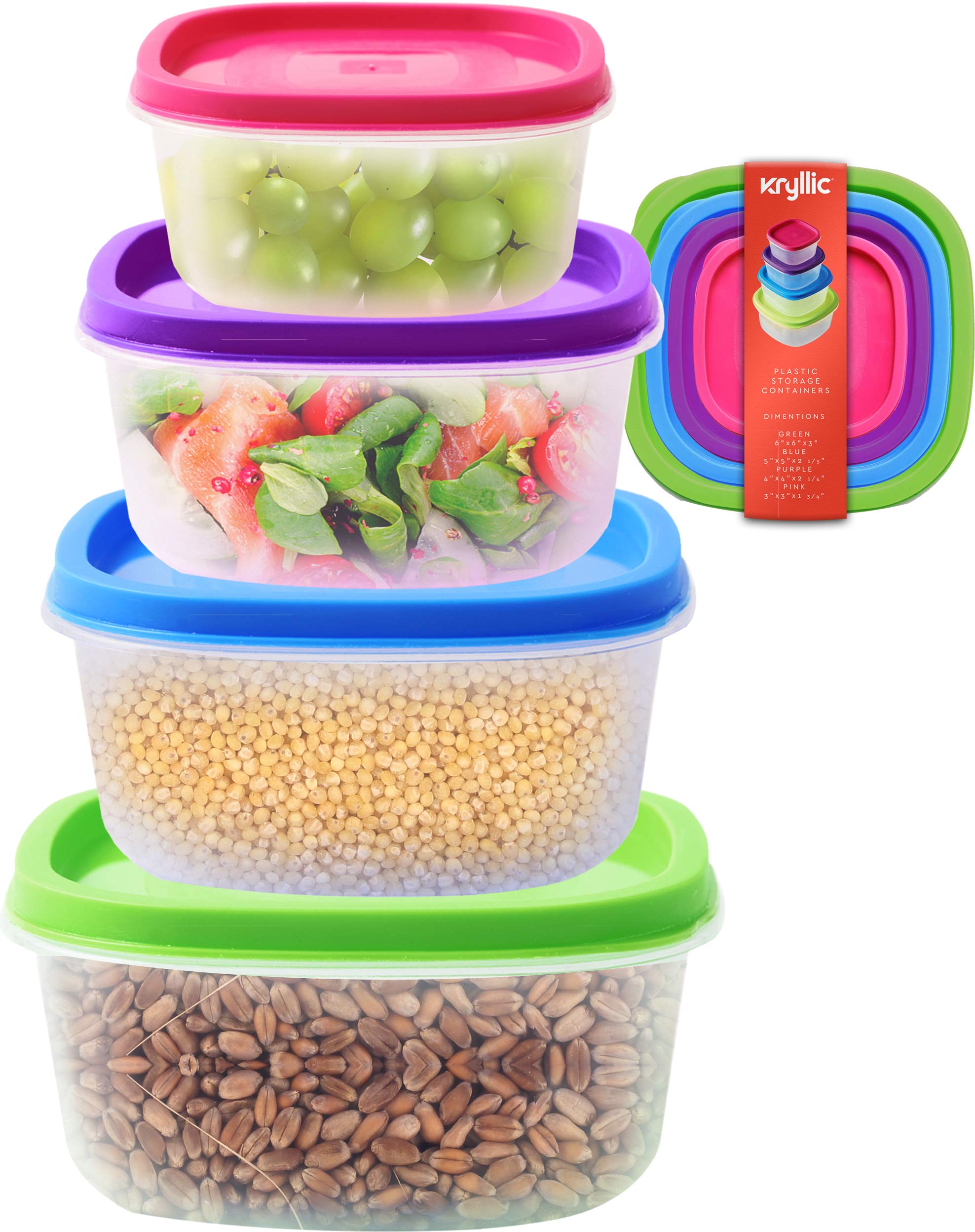 Kryllic 4-Piece Airtight Food Storage Containers Set - BPA-Free Plastic, Clear, Stackable for Pantry, Freezer & Lunch Box - Leakproof for Cereal, Pasta, Sugar & Dry Food - Perfect for Meal Prep, Organization & Freshness