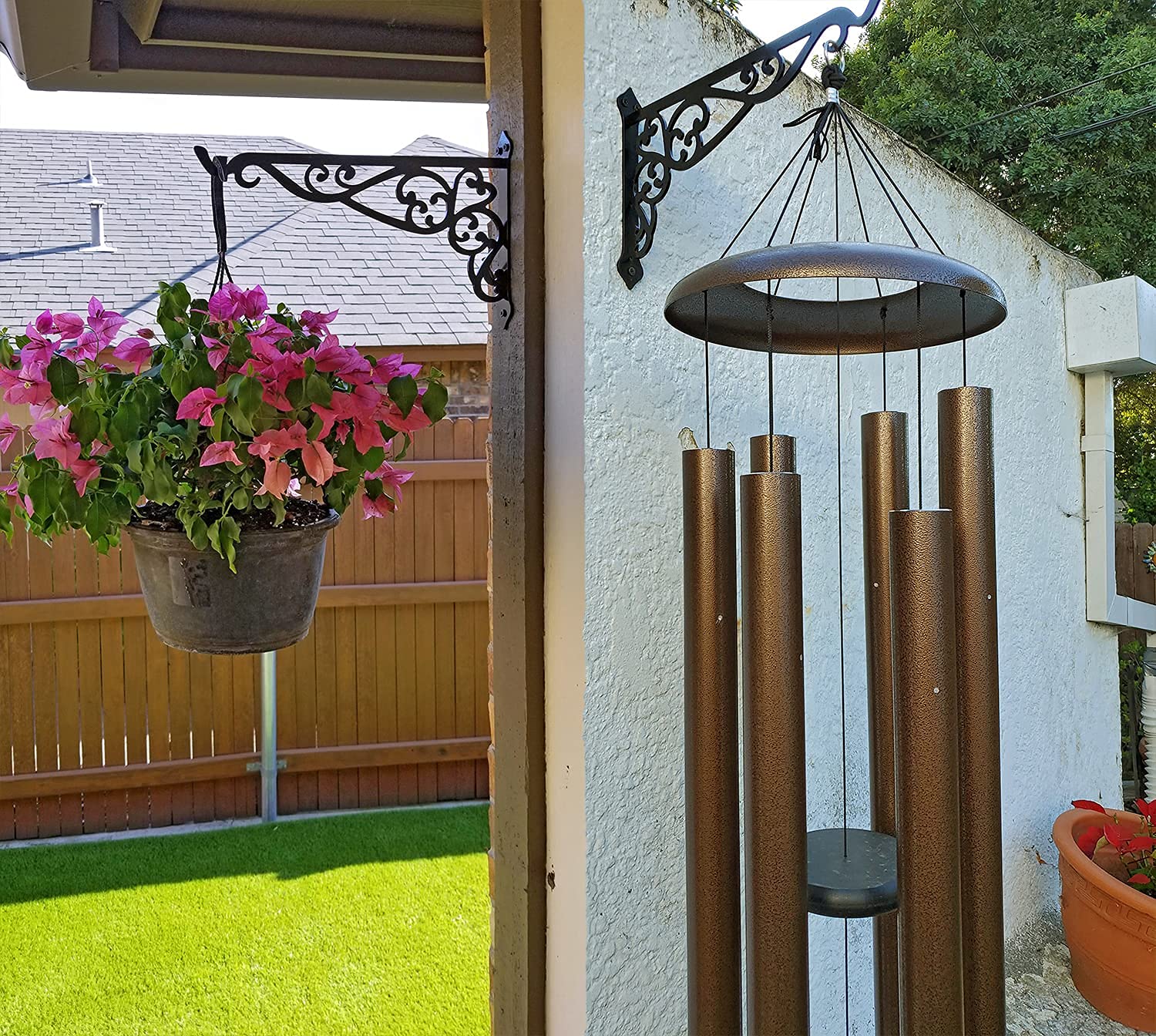 14 Inch Black Iron Hanging Plant Bracket - Outdoor Wall Hook for Lanterns, Bird Feeders, Wind Chimes & Decorative Signs - Perfect for Garden, Patio & Porch Decor