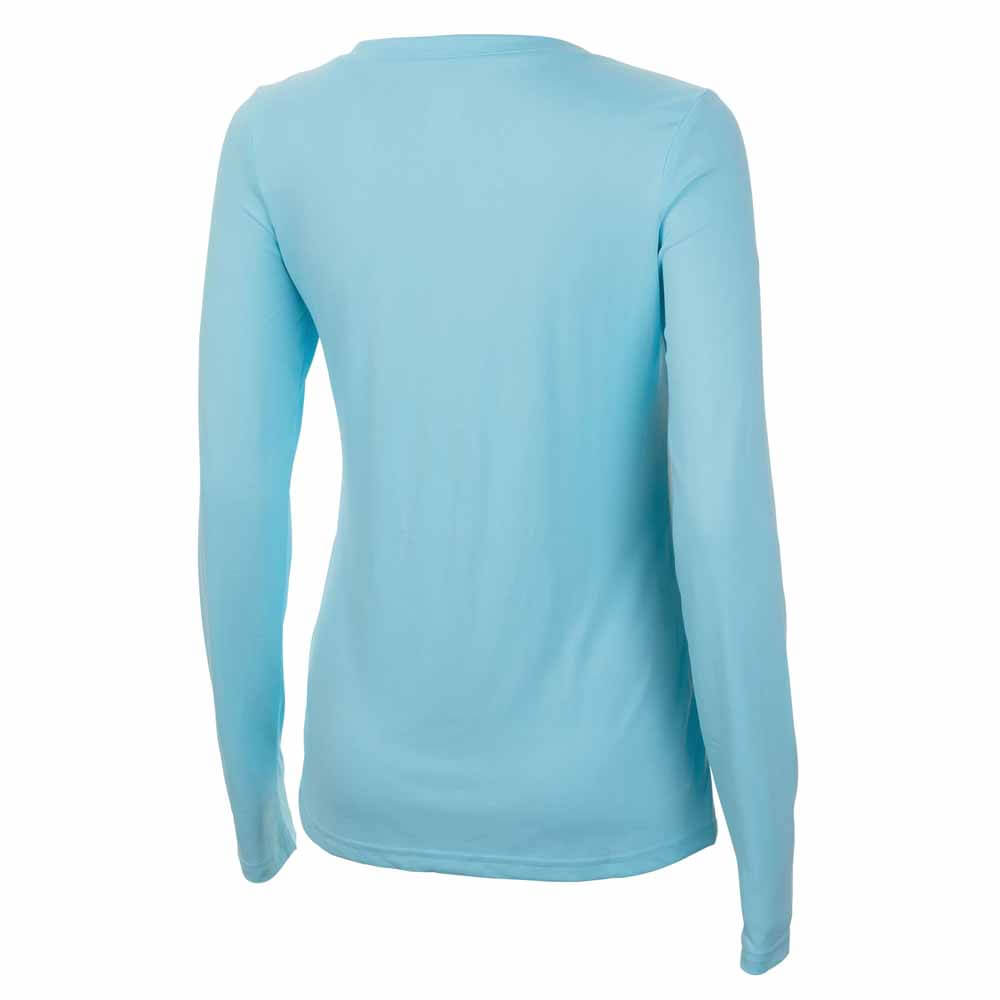 Pelagic Women's Light Blue Aquatek V Neck Long Sleeve Performance Shirt - Perfect for Swimming, Surfing & Outdoor Water Sports