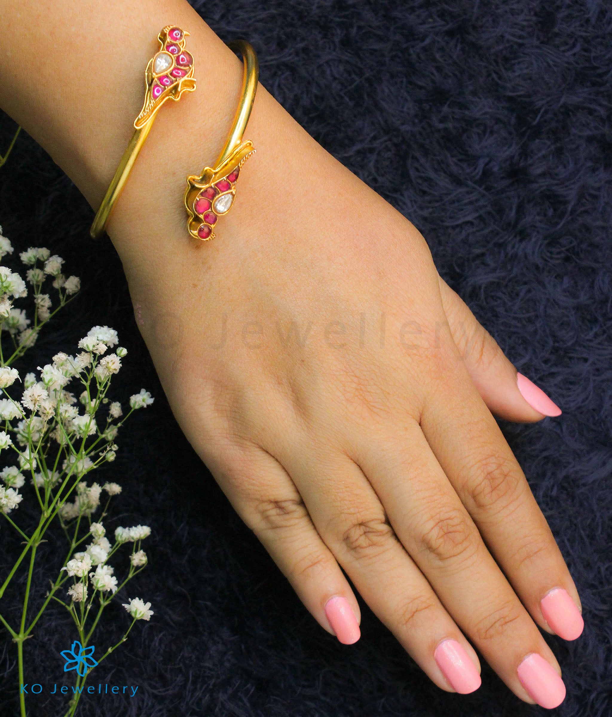Chayla Sterling Silver Kada Bracelet for Women - Elegant Red Indian Wedding Jewelry - Perfect for Bridal Accessories, Festivals & Cultural Events
