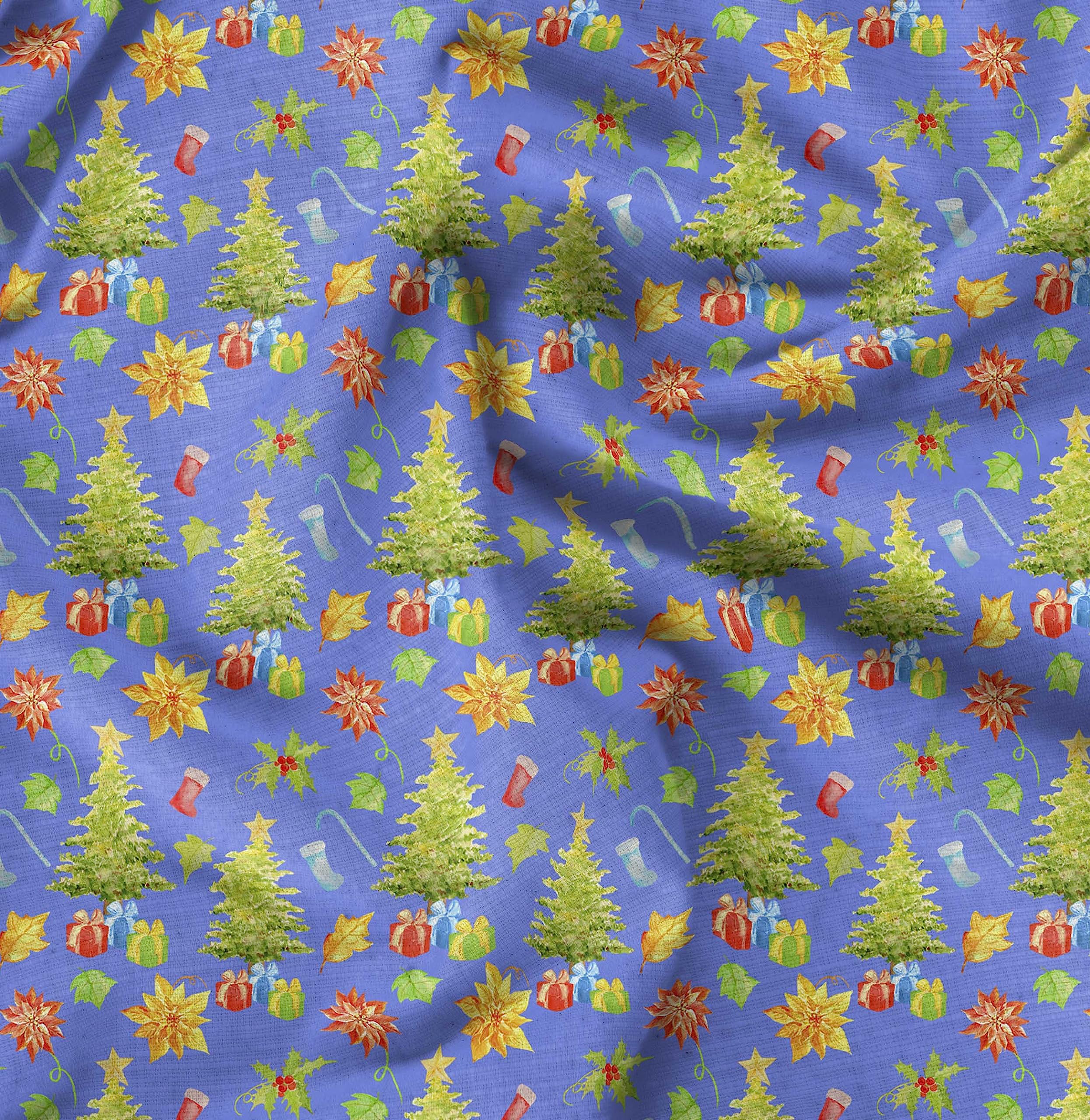 Soimoi Moss Georgette Blue Fabric by The Yard - 42 Inch Wide Printed Fabric for Christmas Decor, Holiday Gifts, Tree Skirts & Seasonal Home Decoration - Festive Joyful Patterns for DIY Crafts, Table Runners & Party Backdrops