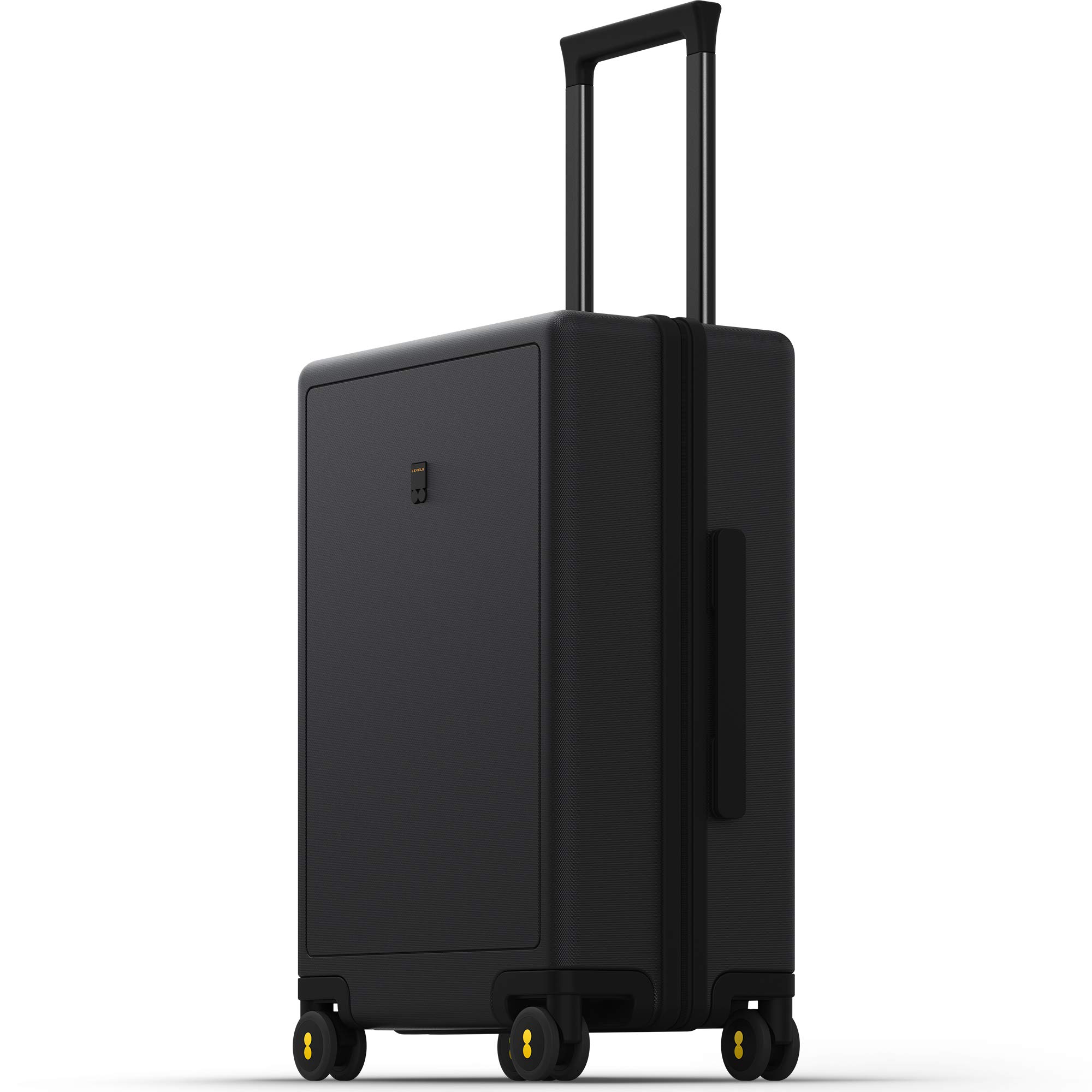 LEVEL8 20 Inch Hard Shell Carry-On Luggage - Airline Approved Lightweight Suitcase with 360° Spinner Wheels, TSA Lock & Luminous Textured Design - Perfect for Business Travel & Weekend Getaways (Black)