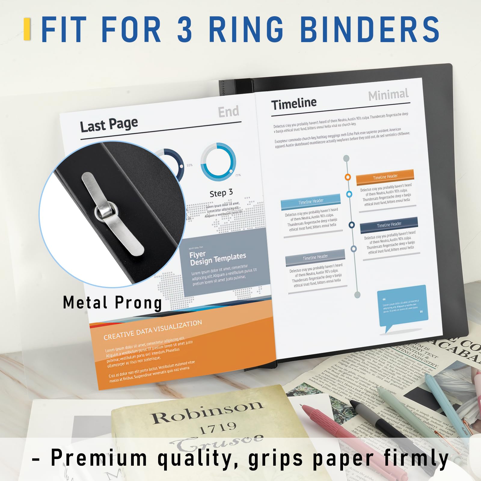 8 Pack COIDEA Clear Report Covers with 3-Prong Fasteners - A4 & Letter Size Presentation Folders (100 Sheet Capacity) - Ideal for School Projects, Business Reports & Office Presentations