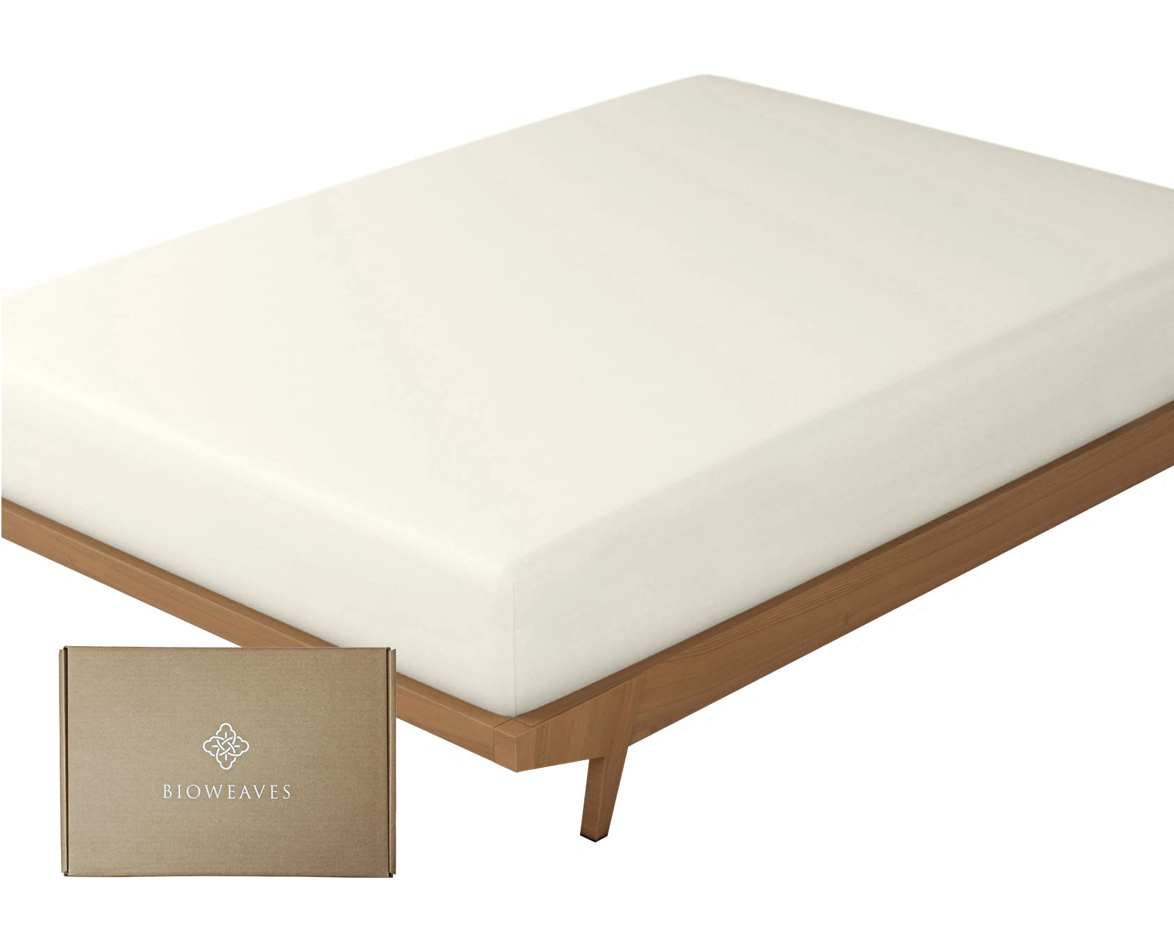 Bioweaves 100% Organic Cotton Twin Fitted Sheet - 300 Thread Count Sateen Weave, GOTS Certified, Deep Pocket | Hypoallergenic & Breathable for Baby Nursery, Guest Room & Dorm Bedding