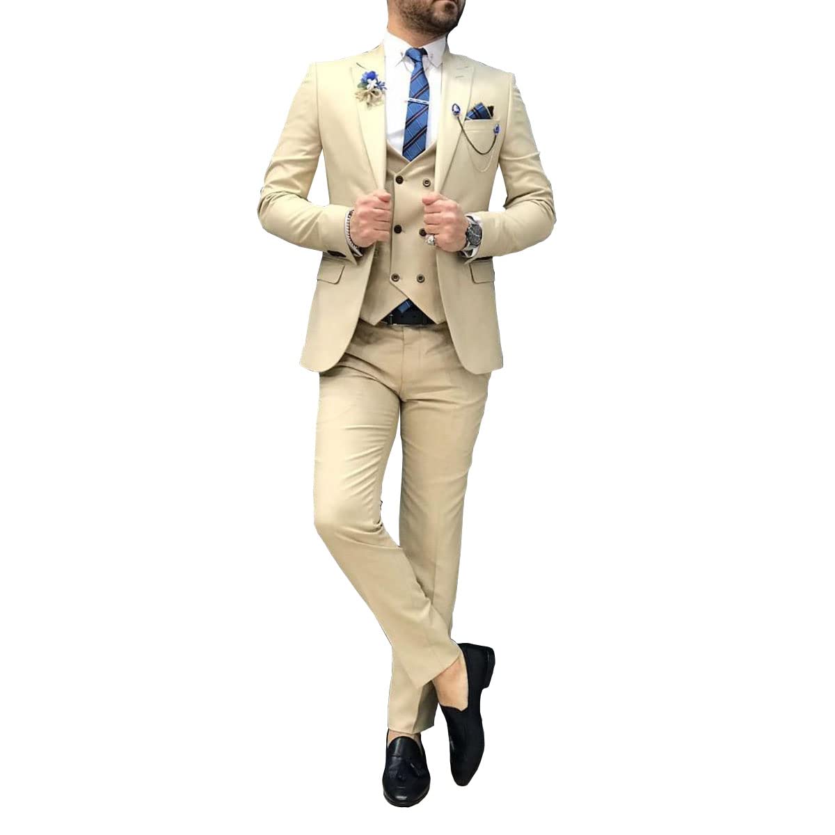 Slim Fit 3-Piece Tuxedo Suit for Men - Wedding, Groomsmen & Formal Events - Tapered Pants, Notch Lapel Blazer & Vest - Perfect for Prom, Parties & Special Occasions