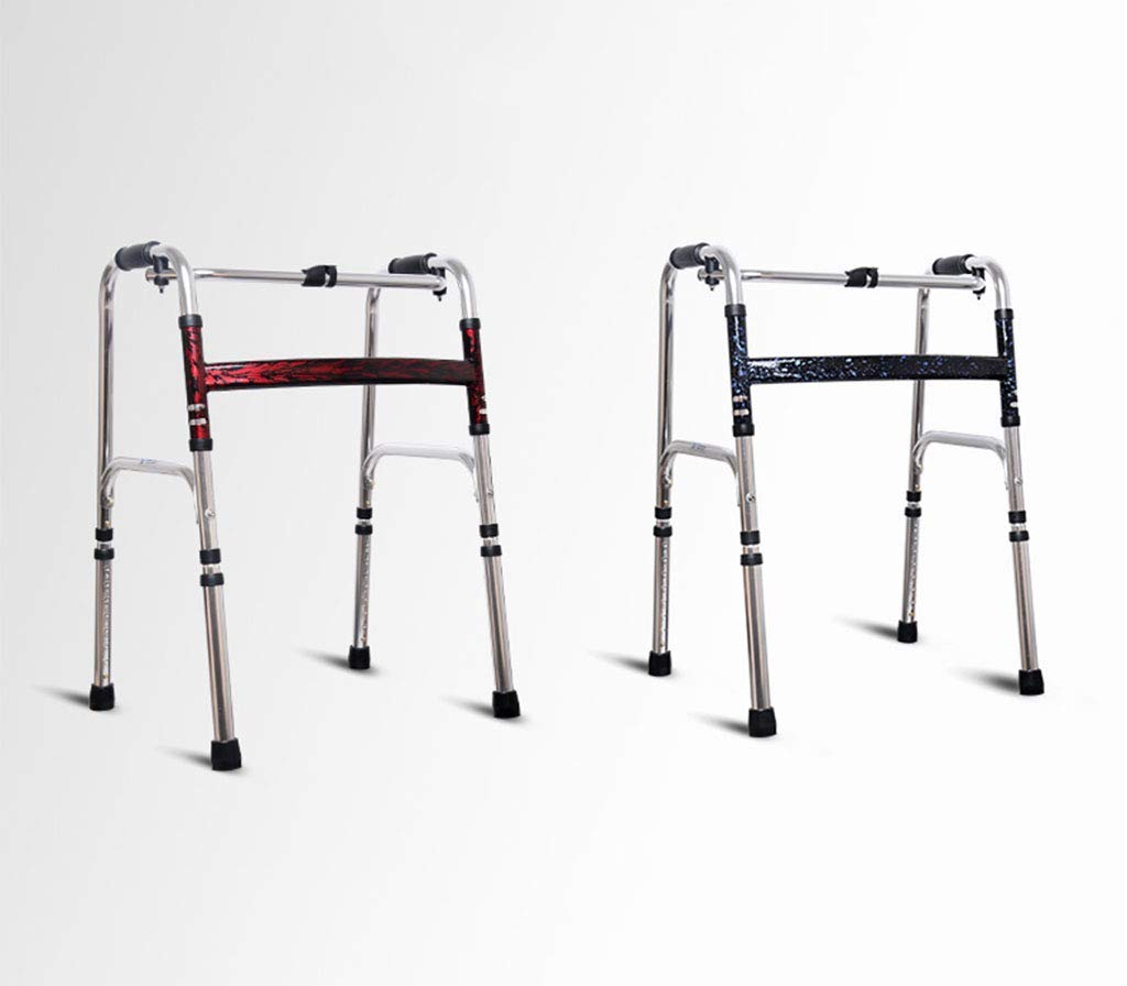 NOALED Lightweight Folding Aluminum Alloy Standing Walker for Rehabilitation - Adjustable Height Elderly Walking Aid with 4 Legs for Stability (Red/Blue) - Ideal for Home Use, Hemiplegia Recovery & Mobility Assistance