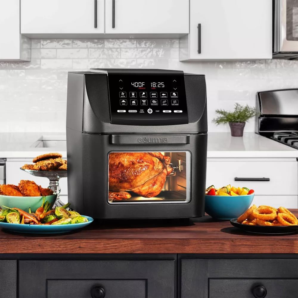 Gourmia 14-Quart Digital Air Fryer Oven - Multi-Function Kitchen Appliance with Rotisserie, Dehydrator & Deep Fryer Features | Guided Cooking & 12 Presets | Perfect for Healthy Frying, Baking, Roasting & Meal Prep