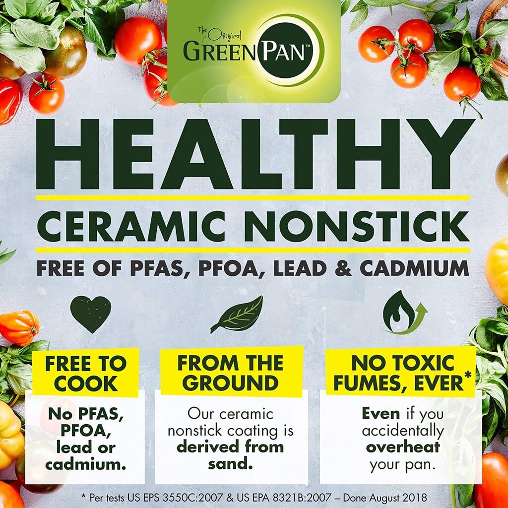 GreenPan Chatham 11-Inch Non-Toxic Ceramic Nonstick Frying Pan - PFAS-Free, Oven & Dishwasher Safe, Gray - Perfect for Healthy Cooking, Sautéing & Everyday Meals