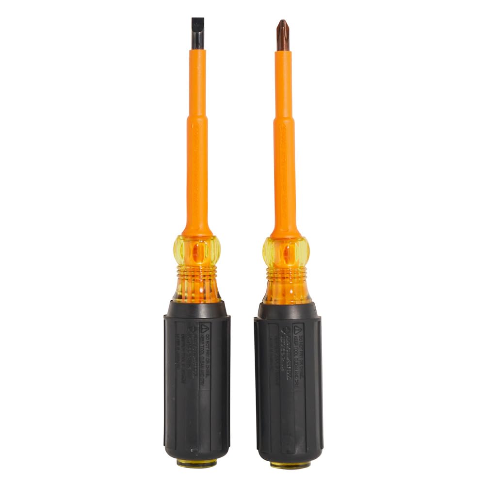 Klein Tools 33532-INS 2-Piece Insulated Electrical Screwdriver Set - 4-Inch Phillips & Cabinet Tip - USA Made - Perfect for Electricians & DIY Home Repairs