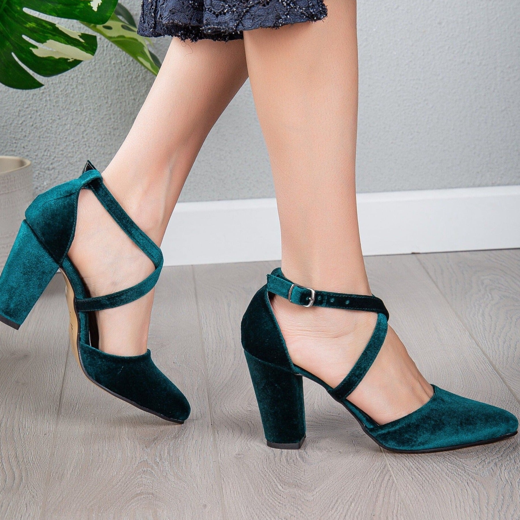 Sina Green Velvet Criss Cross Strap High Heels for Women - Elegant Party Shoes for Weddings, Prom & Evening Events