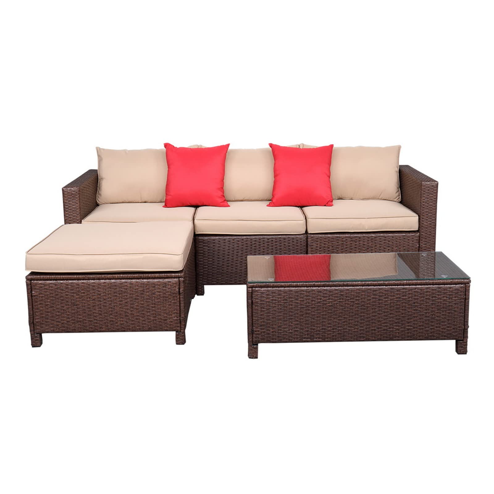 5-Piece Outdoor Rattan Sectional Sofa Set with Coffee Table & Cushions - Manual Weaving Wicker Patio Furniture for Garden, Balcony, Backyard - Brown Gradient (Perfect for Outdoor Entertaining & Relaxation)