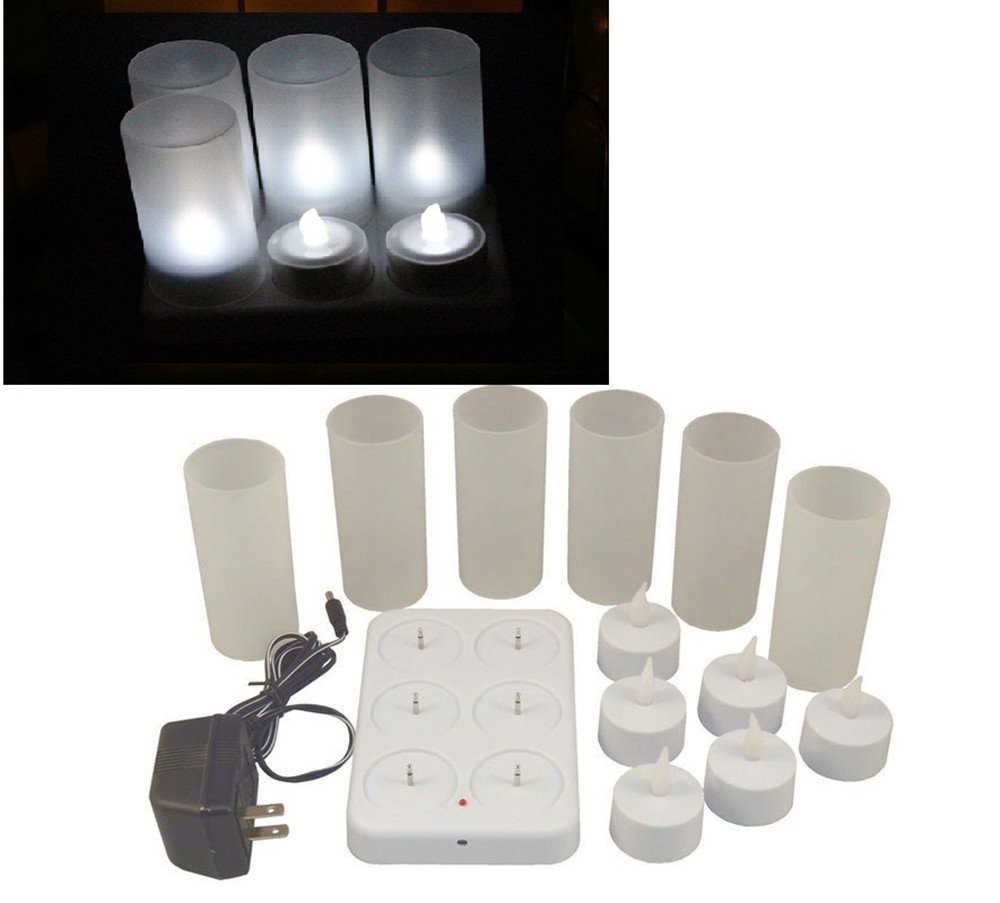 Rechargeable Flameless LED Tea Light Candles - 6 Pack White Electric Votive Lights with Frosted Holders & USB Charging Base | Battery-Free, Safe for Home Decor, Weddings, Parties & Romantic Ambiance