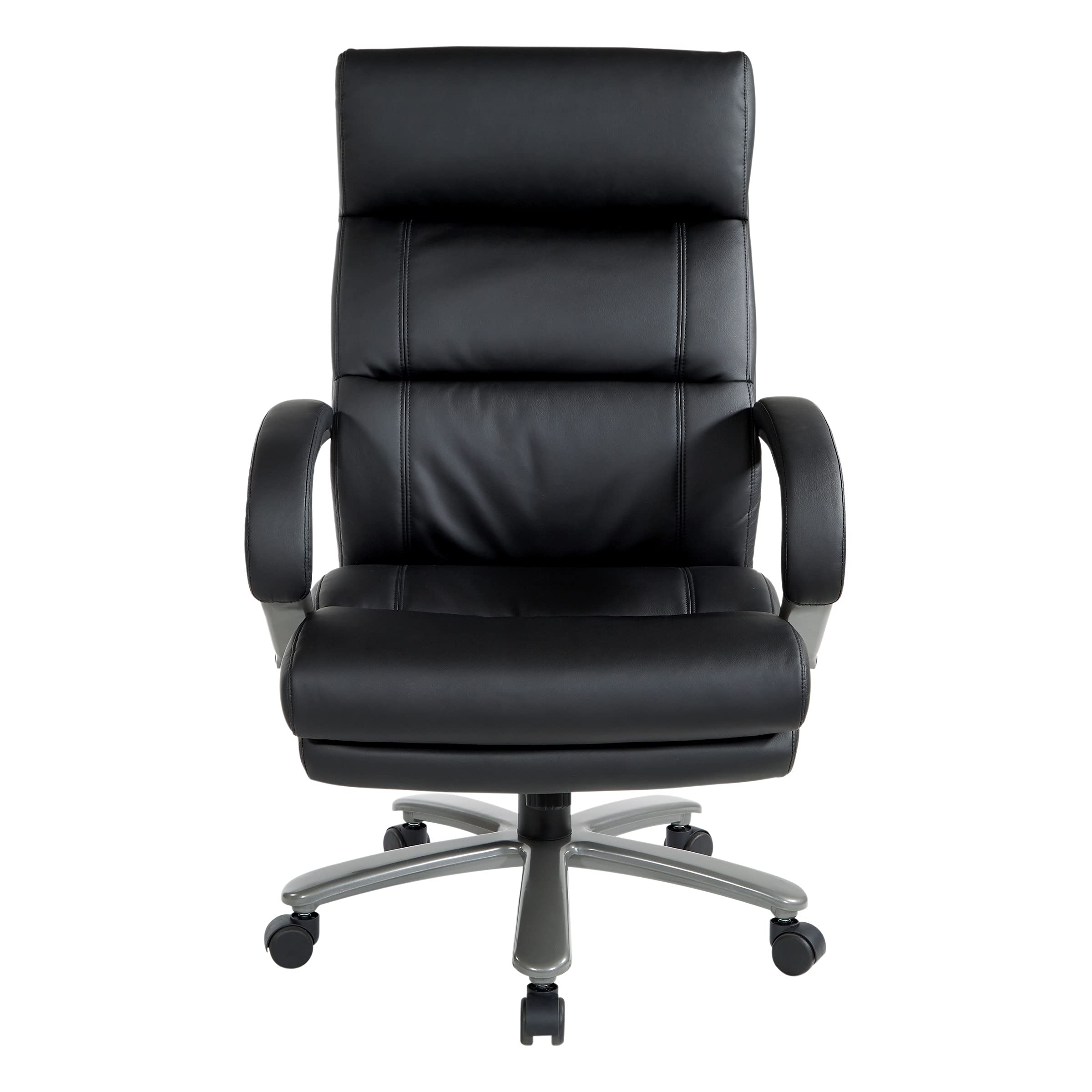 Office Star ECH Series Big and Tall Executive Chair - Bonded Leather High Back with Lumbar Support, Padded Loop Arms & Titanium Base (Black) - Perfect for Home Office, Conference Rooms & Corporate Workspaces
