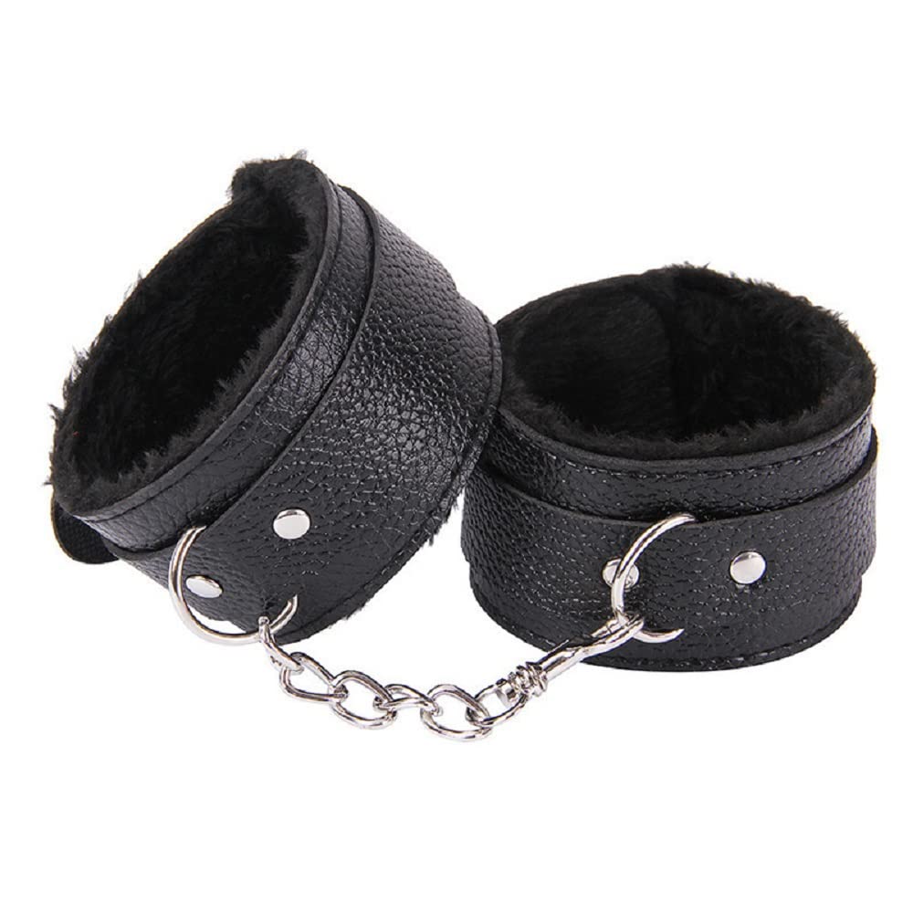 Fluffy Wrist Leather Handcuffs Bracelet - Soft Plush Lining Role Play Accessories for Couples, BDSM, Cosplay & Yoga | Detachable Exercise Bands for Home, Gym & Party Jewelry