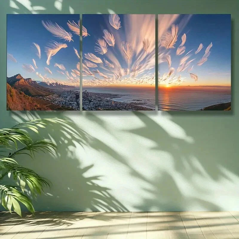 3-Piece Vibrant Sunset in Cape Town Wall Art Set - Framed Canvas Prints 40x60cm (16x24in) - High Quality Australian Made Ready-to-Hang Wall Decor for Living Room, Bedroom & Office